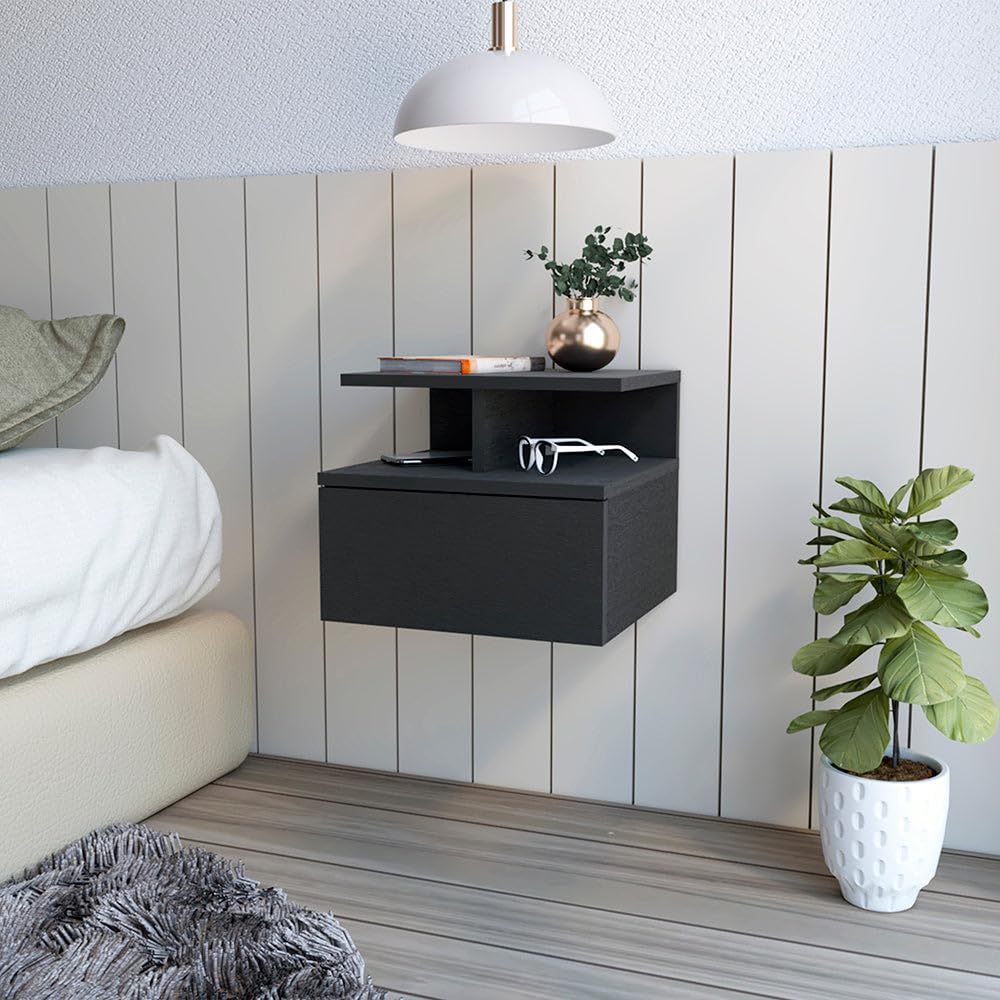 Floating Nightstand Flopini  One Drawer  Black Wengue Finish(D0102Hgemla)