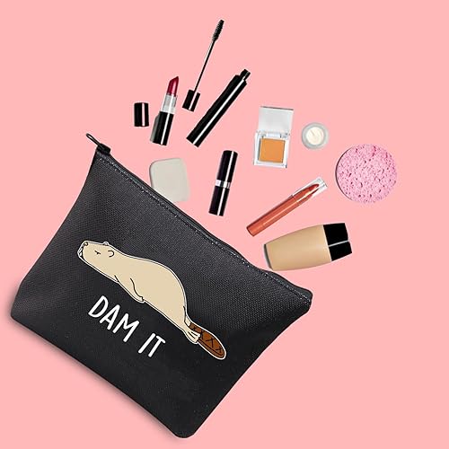 Miniatura 10 de JXGZSO Bolsa de cosméticos de castor divertido Beaver Lover, regalo para amantes del roedor, bolsa de maquillaje, Con la leyenda "Dam It" (Maldita