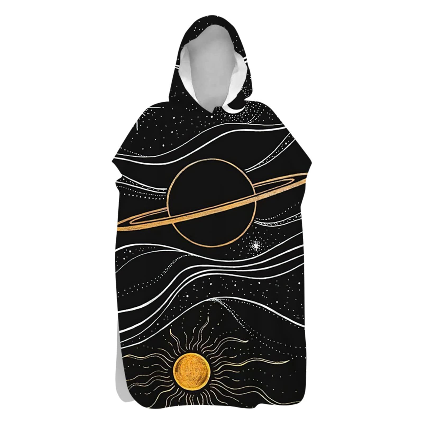 Chickwin Microfibre Changing Robe Towel for Kid Adult Boy, Galaxy Printed Hooded Poncho Swim Beach Towel Light Weight Quick Dry Beach Surfing Swimming Robe (Sun Planet,80x145cm)