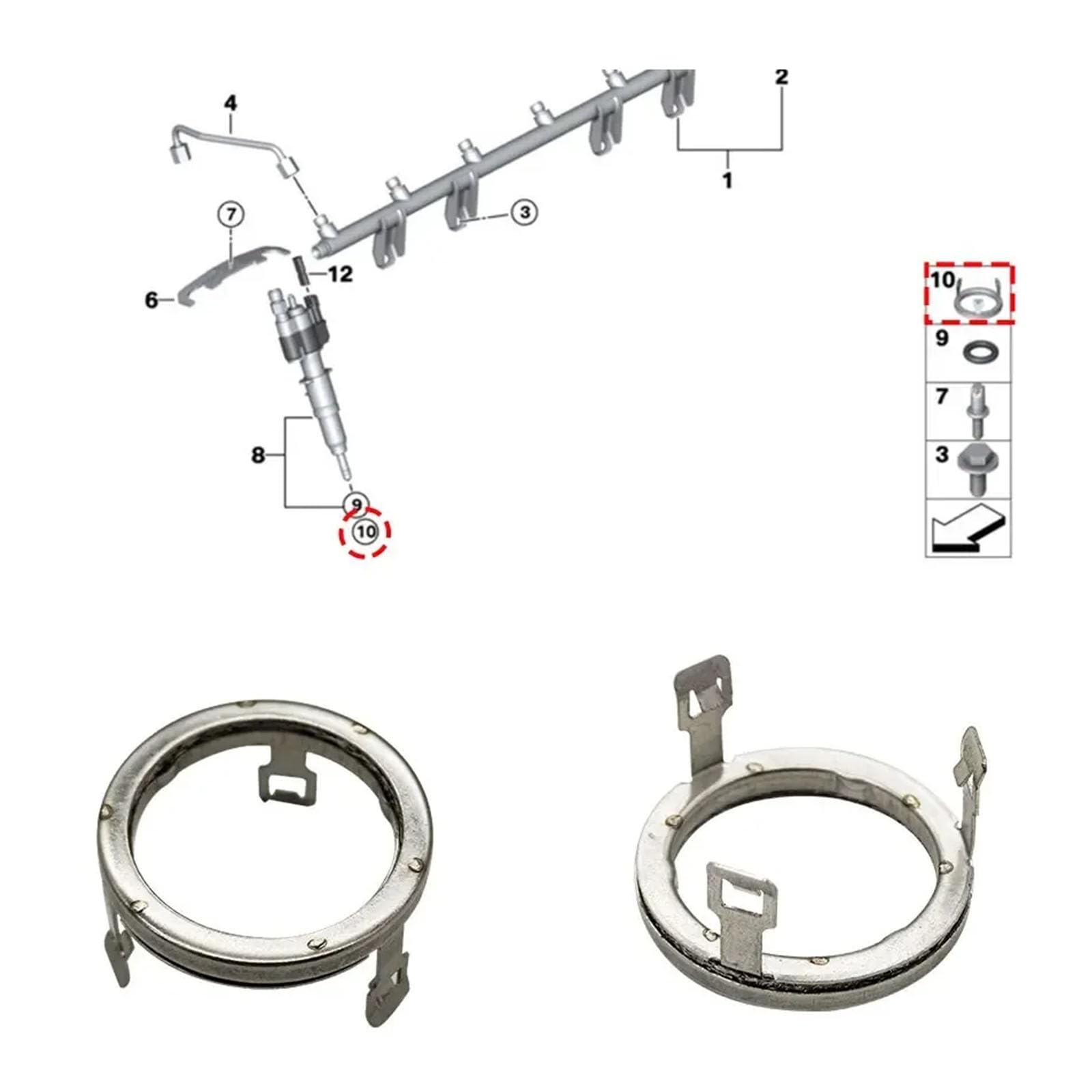 Distanziatore per iniettori Carburante Premium in Metallo per Modelli E81 E82 E87 E88 E90 E91 E92 E93 E72 E89 335I 535I 740I 740Li N43 N53 N54 Componente per sistemi iniezione carburanti