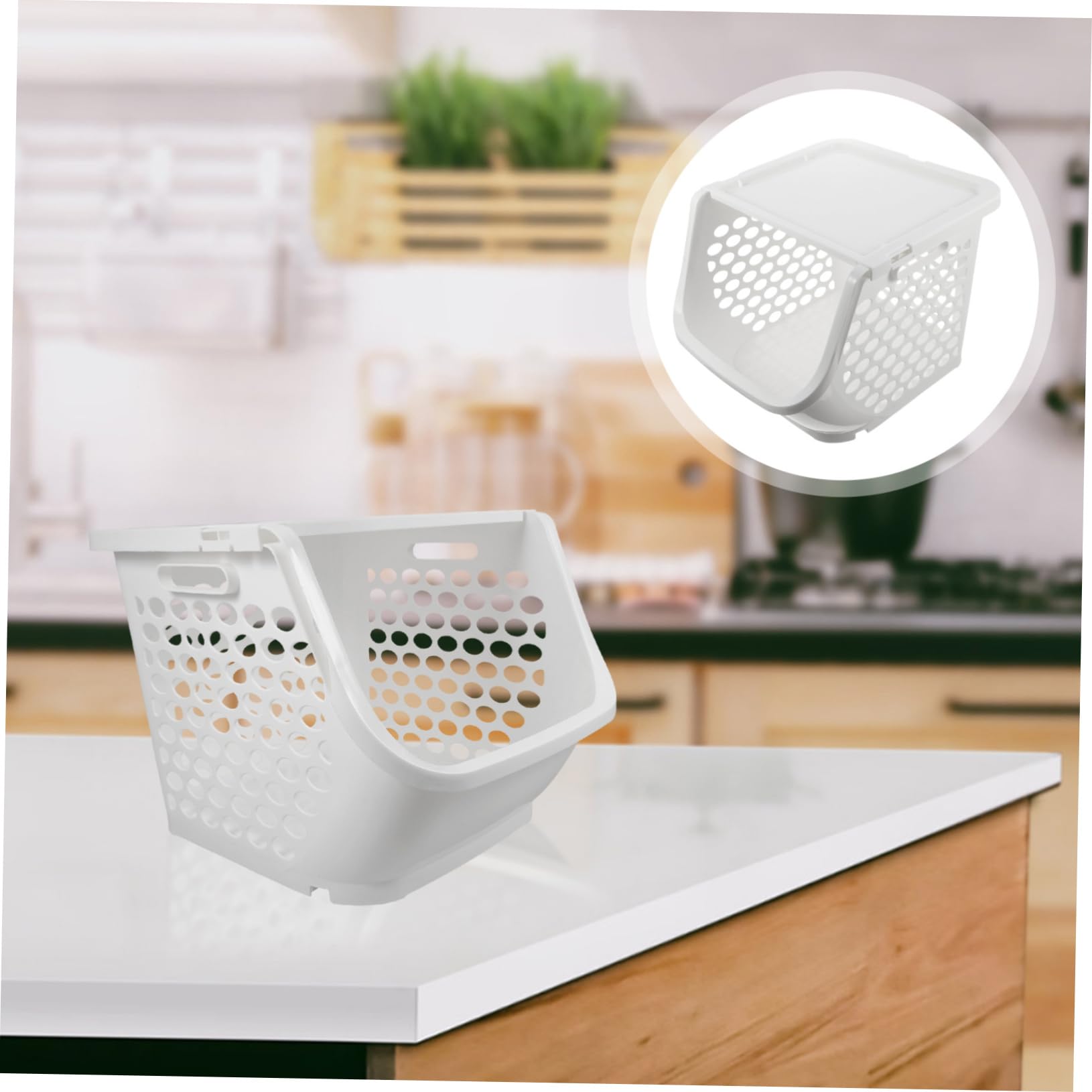 ABOOFAN Panier de Rangement Usage Polyvalent la Cuisine Empilable en Plastique Blanc Organisation du Plan de Travail Facile à Nettoyer pour Fruits et Légumes
