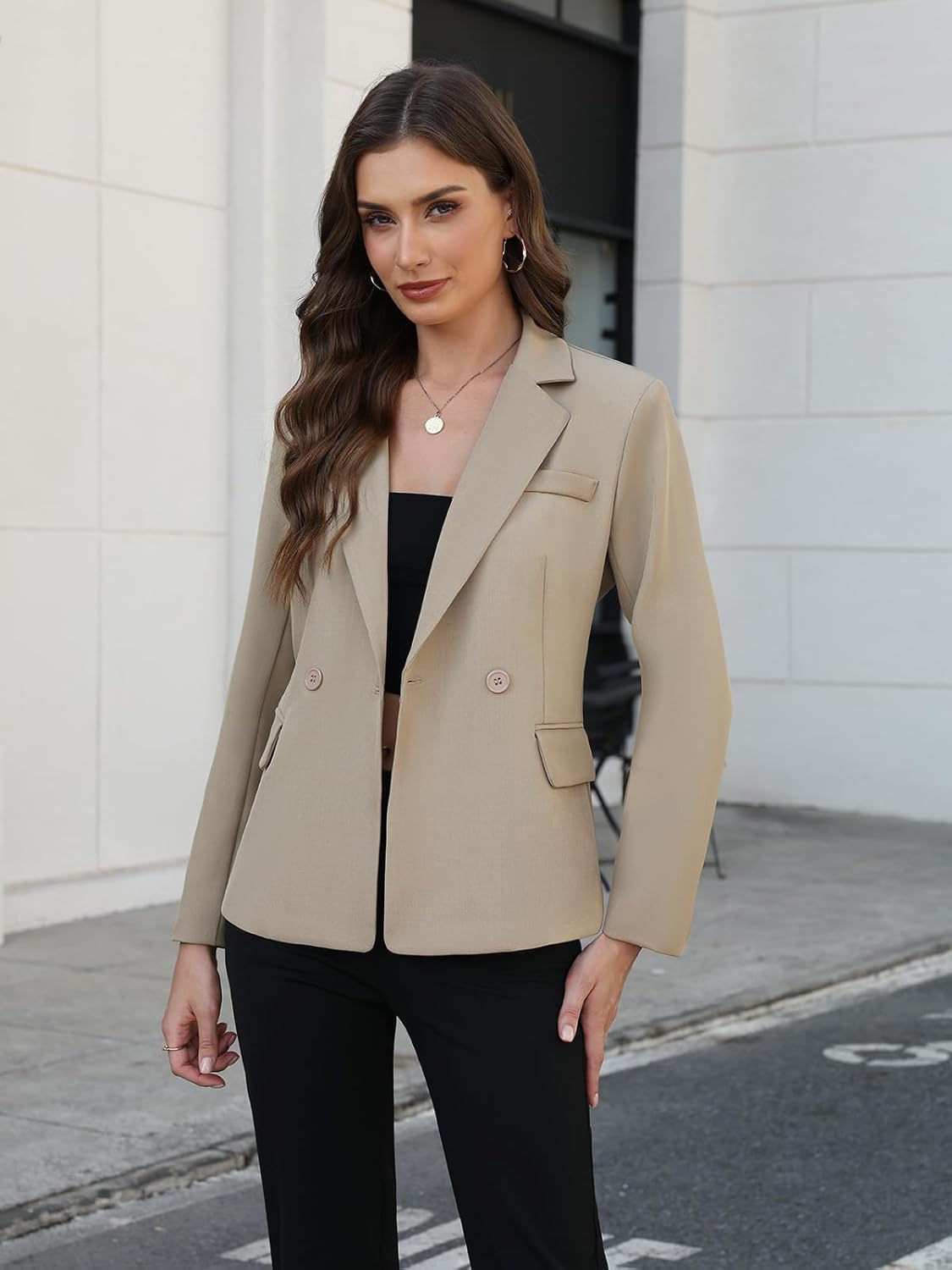 Women's Business Casual Blazers Open Front Long Sleeve Solid Jackets Professional Office Work Trendy Suit Jacket Blazer - Image 4