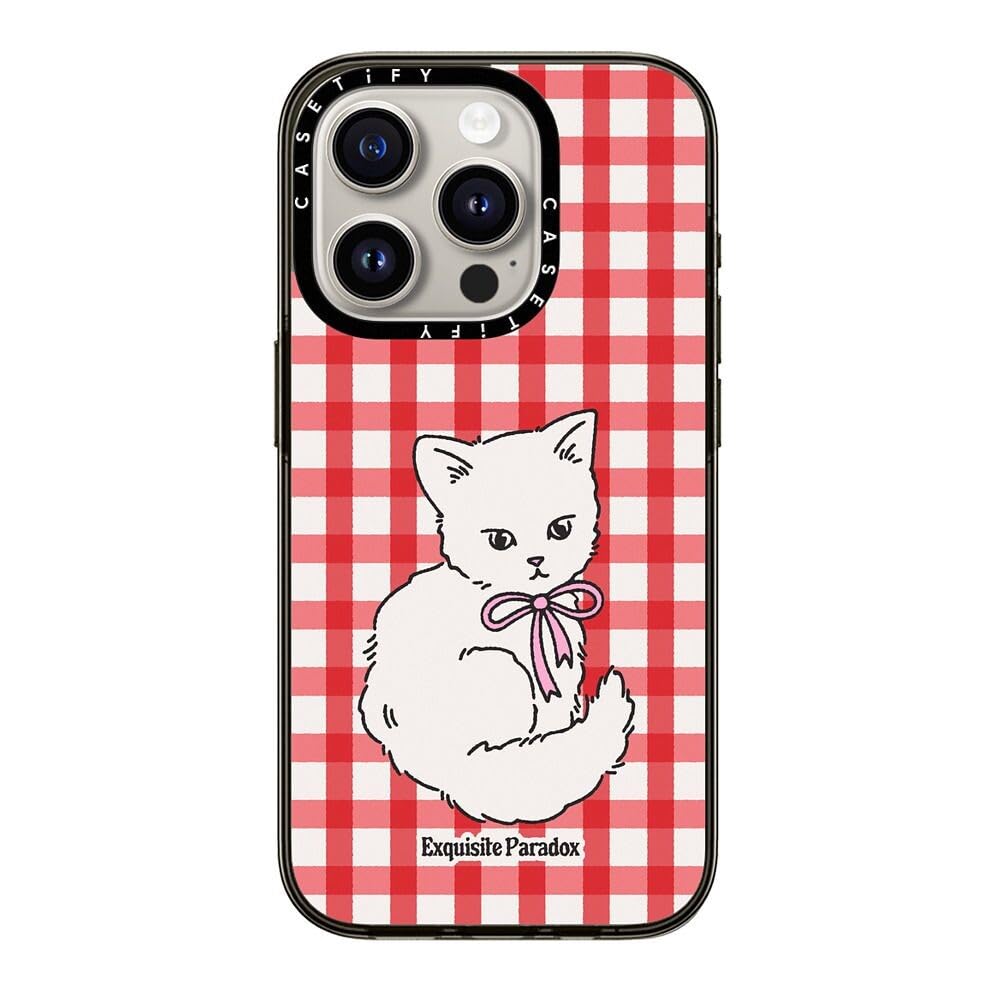 CASETiFY Custodia Compact per iPhone 15 Pro [2 prove di caduta di livello militare/1,2 m di protezione da caduta] - Kitten Ribbon - Nero