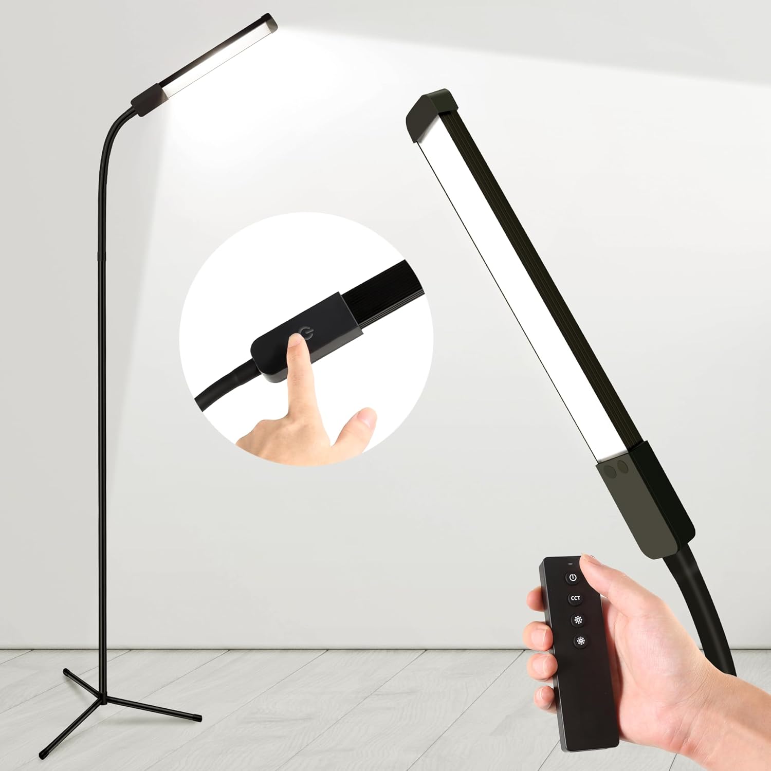 Floor Lamp, Bright Led Lash lamp for Eyelash Extensions, Dimmable Brightness and 3 Colors Lash Light, Adjustable Height for Makeup Light lash Bed(Black)