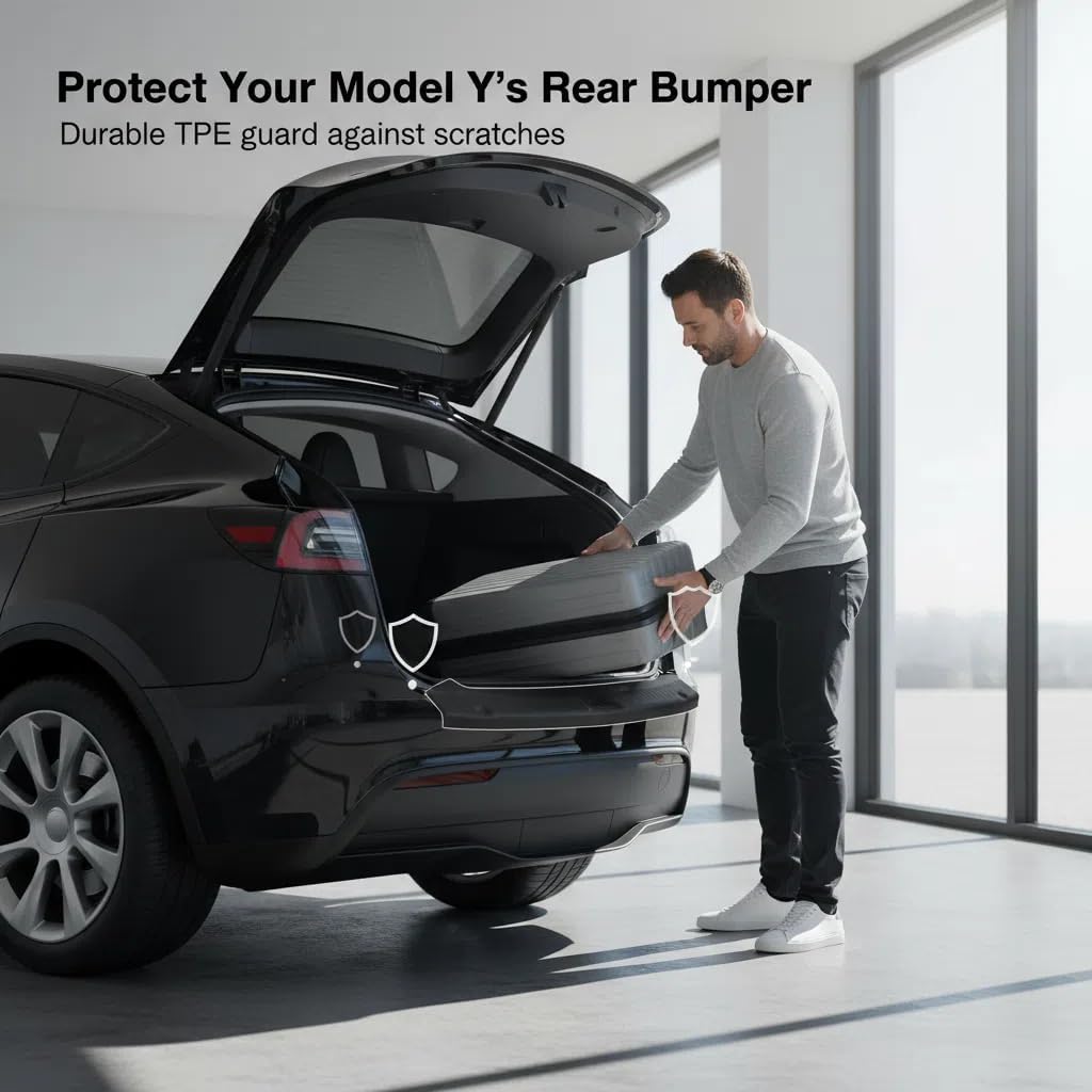 Tesla Model Y Juniper Rear Bumper & Trunk Lip Guard 2025 2026, Anti-Scratch Protector Mat for Cargo Area, Matte Black PP Full Coverage, Easy Installation