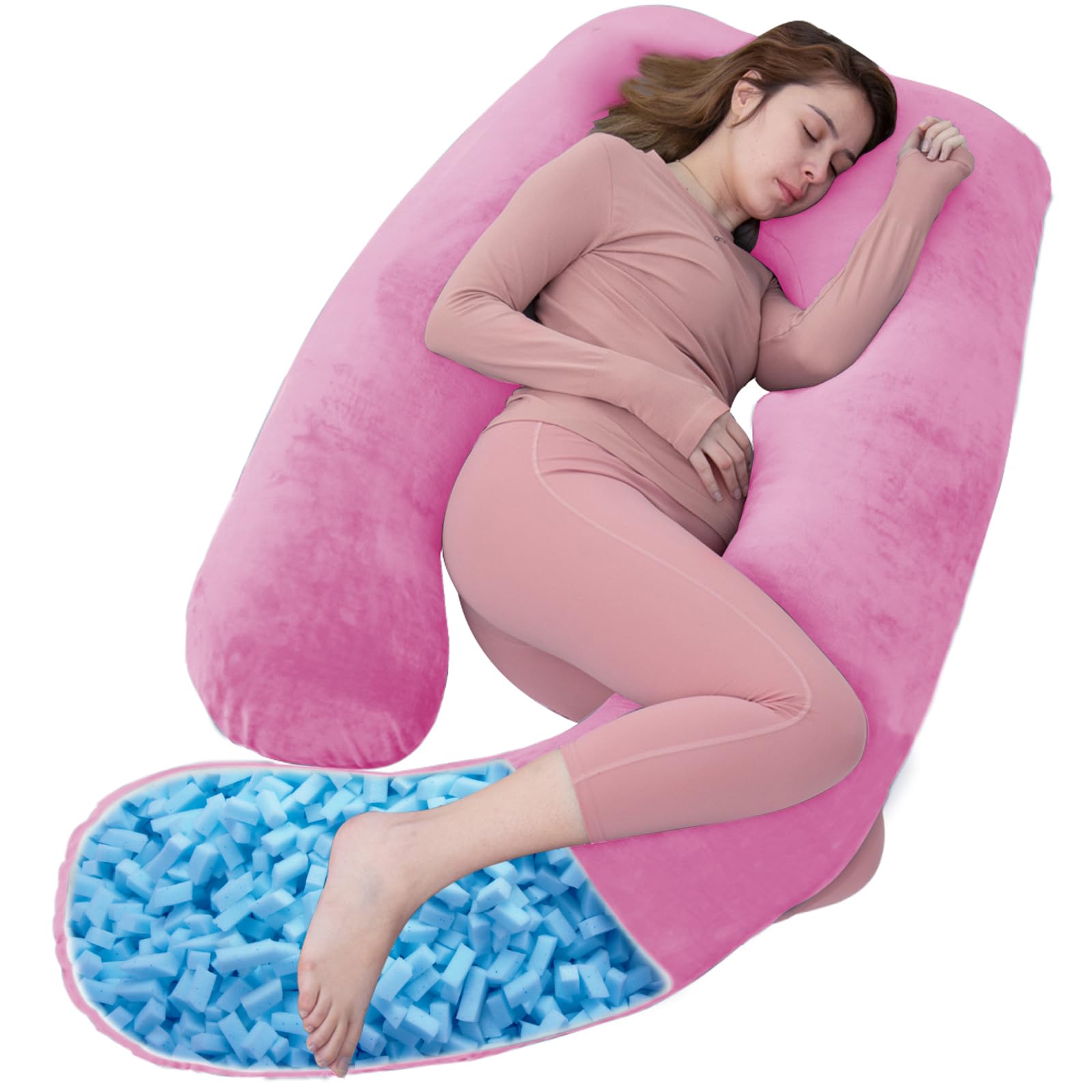 As Awesling Women's Purple Shredded Memory Foam Pregnancy Pillows, Memory Foam Filling U Shaped Pregnancy Pillow For Sleeping, U Shaped Body Pillow, Maternity Pillow For Pregnant With Velvet Cover (Purple)