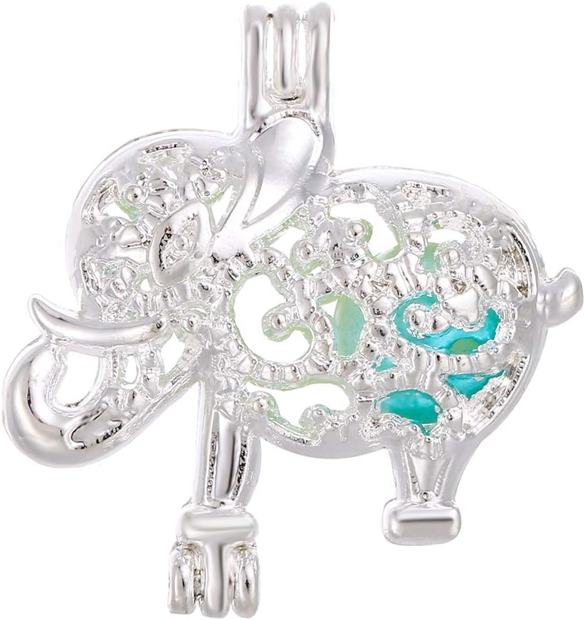 10pcs Bright Silver Lucky Elephant Charms Pearl Cage Locket Beads Cage Pendant Jewelry Making Supplies-for Oyster Pearls, Essential Oil Diffuser, Fun Gifts (Elephant)