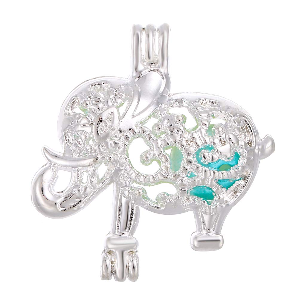 10pcs Bright Silver Lucky Elephant Charms Pearl Cage Locket Beads Cage Pendant Jewelry Making Supplies-for Oyster Pearls, Essential Oil Diffuser, Fun Gifts (Elephant)
