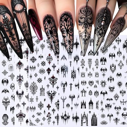 7 Sheets Black Gothic Nail Stickers for Nail Art 3D Self-Adhesive Witchy Halloween Nail Decals Nail Supplies Nail Art Designs Accessories for Women and Girls Manicure DIY Decoration