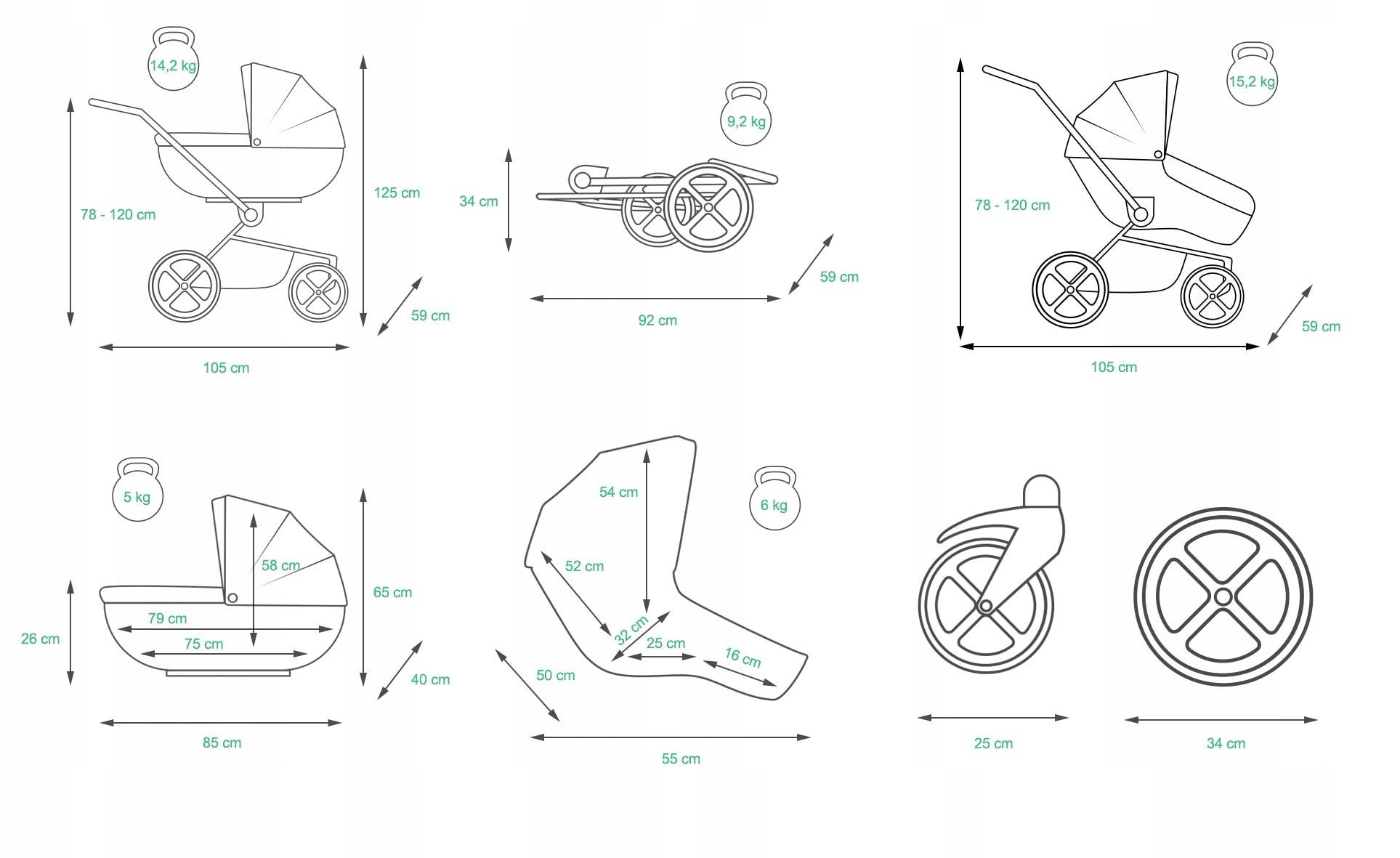 BabyLux® Carrito de Bebé Sistema de Viaje Set 3 en 1 - Aspero - incl. Capazo, Silla de Paseo, Silla Coche - Cochecito - con Bolso cambiador, Cubierta para la lluvia, Mosquitera etc.