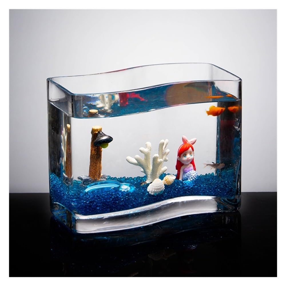 Aquarium S-förmiges, transparentes Glas-Goldfisch-Aquarium, tropisches Fisch-Mini-Aquarium for den Schreibtisch, Wohnzimmer-Aquarium