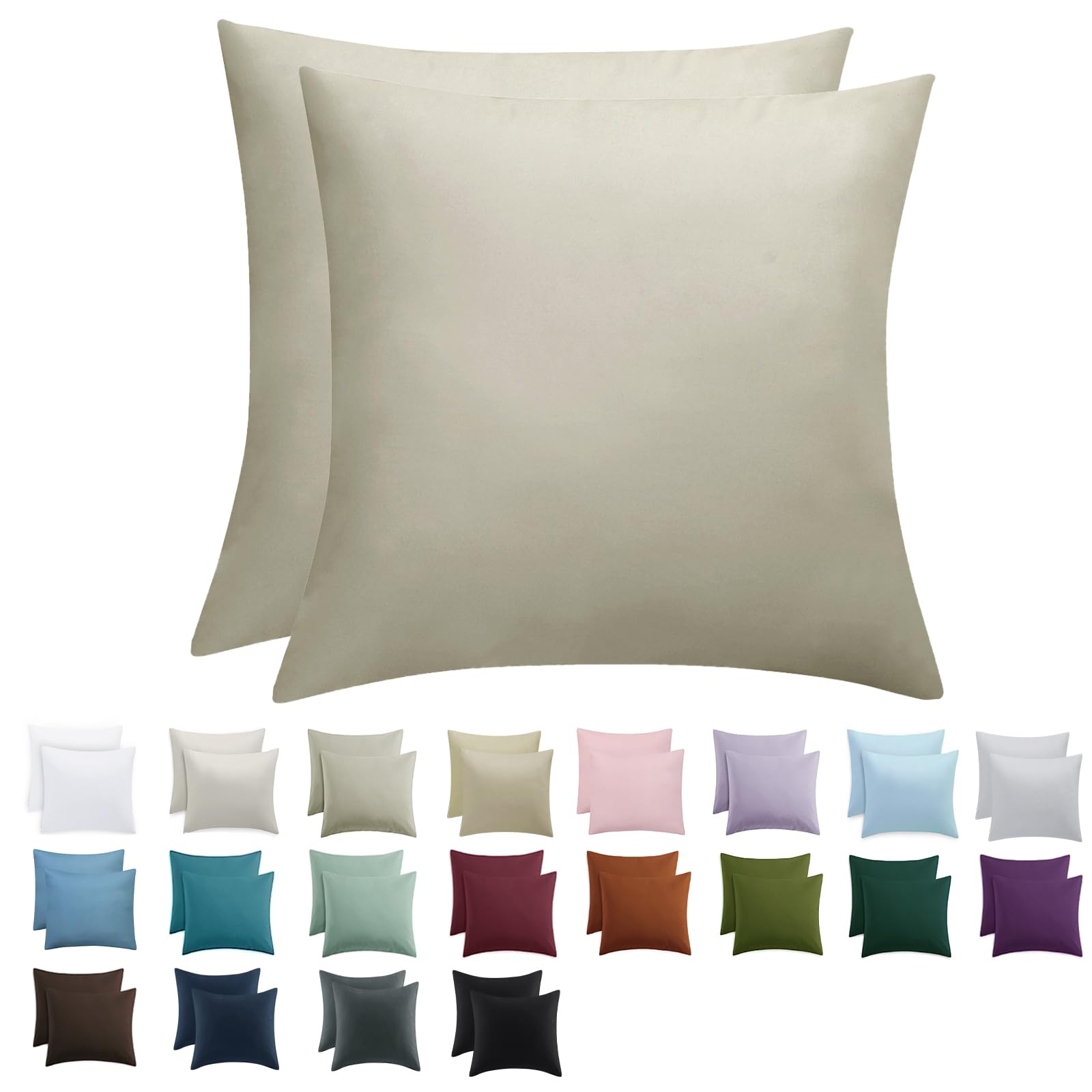 Tifschlaf Kissenbezug 80x80 2er Set - Kopfkissenbezug 80 x 80 Taupe mit Reißverschluss aus Mikrofaser Weich, 80x80cm Pillow Case