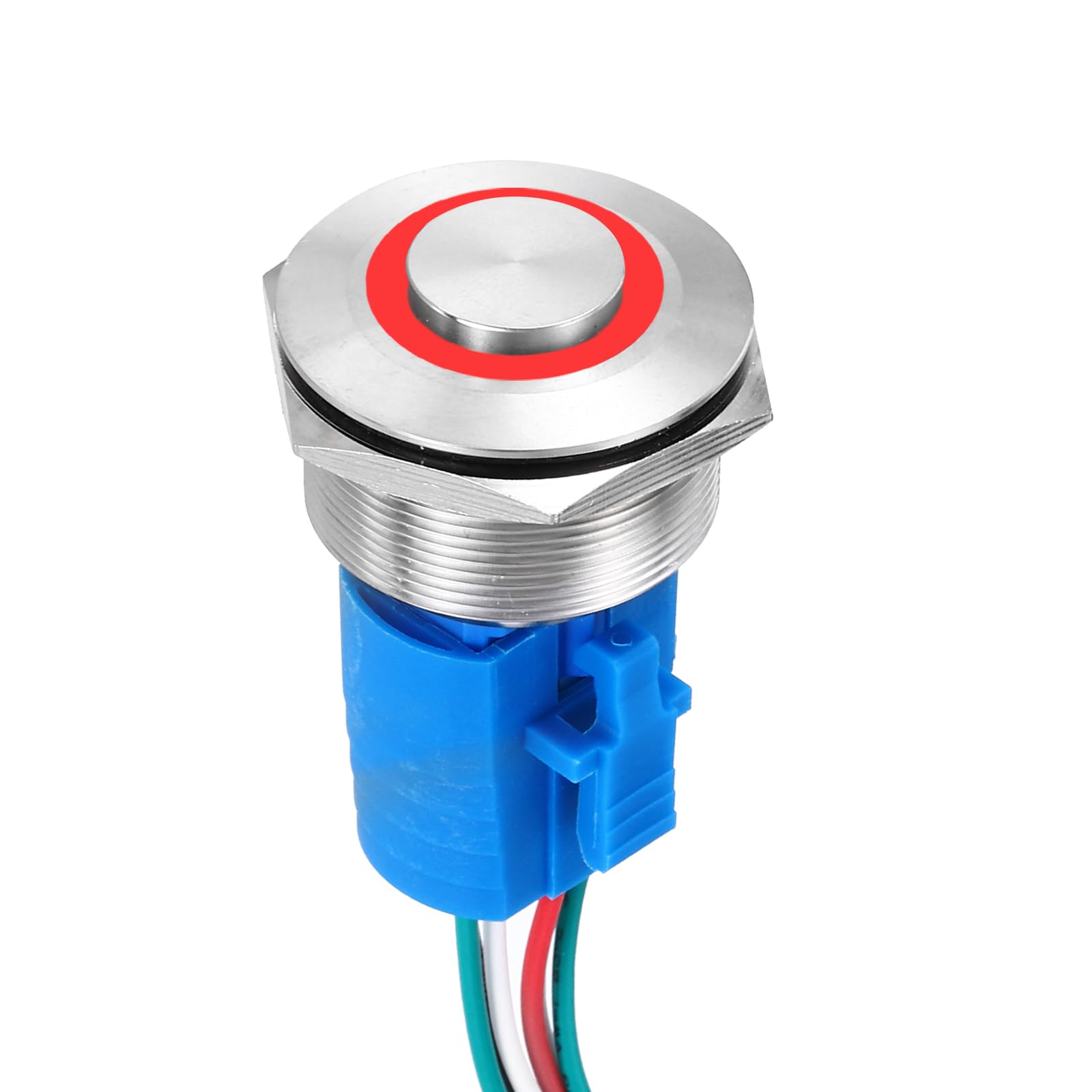 DMiotech 1 3/16 Inch Stainless Steel Momentary Push Button Switch Domed Head 5A 12-24V Silver Shell 6 Pin with Cable Socket Red Ring LED 1NO1NC for Car Boat Systems Custom Setups