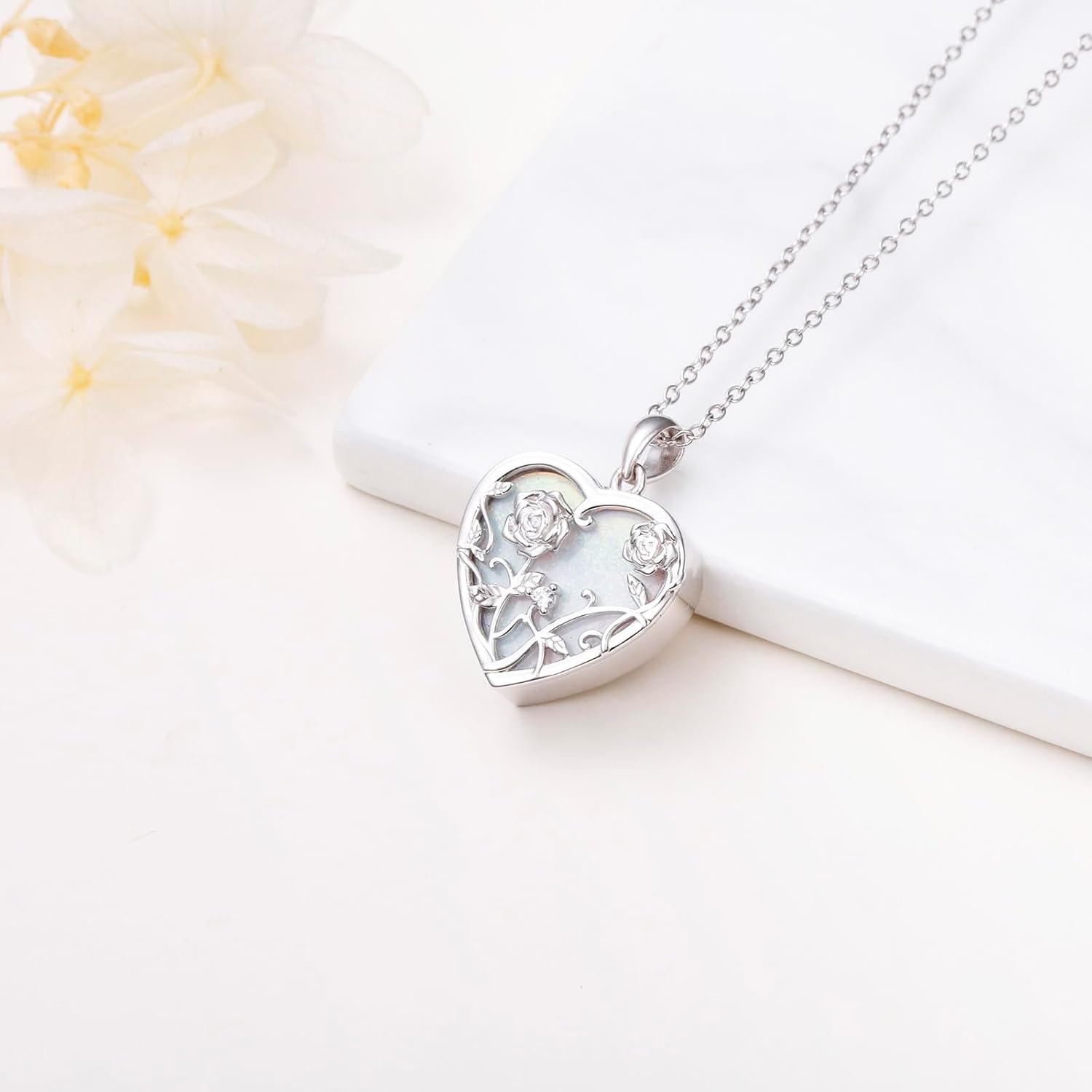 Yearace Urn Necklace for Ashes Sterling Silver Filigree Locket Necklace that Holds Pictures Heart Keepsake Memorial Necklace Cremation Jewelry for Ashes for Women Men - Image 2