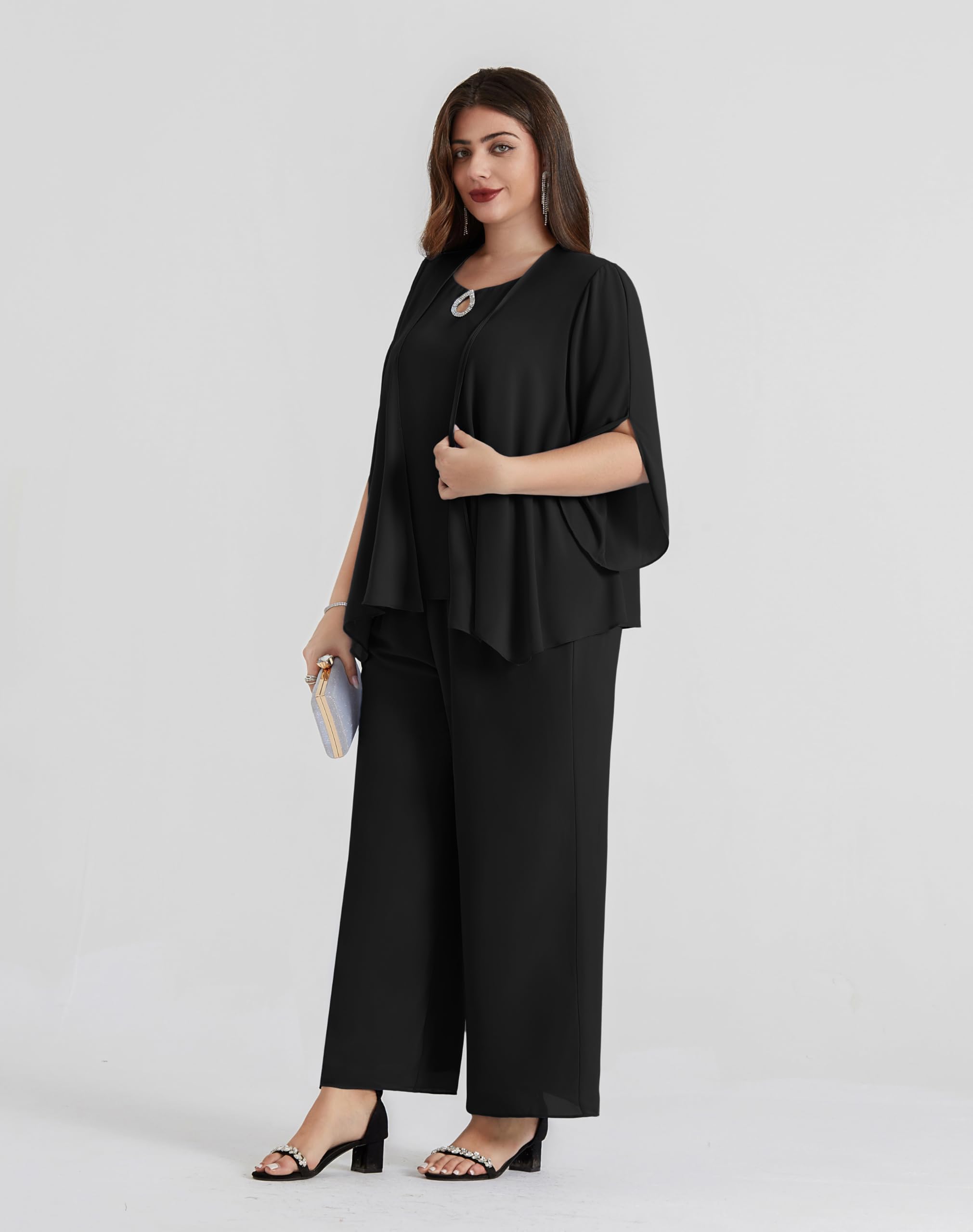 Hanna Nikole Tailleur Pantalon pour M Re De La Mari E Ensemble 3 Pi Ces en Mousseline De Soie Grande Taille avec Couches Volants Robe D Invit De Mariage