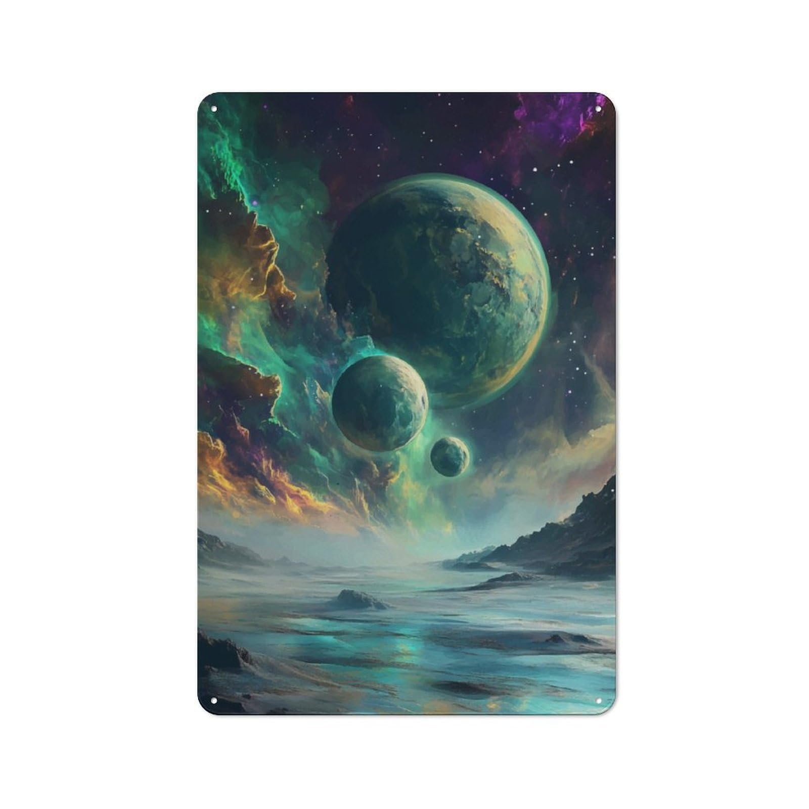 Alien Planet Landscape Printed Tin Plaque, Home Decor Sign for Bar, Dining Room, Kitchen Or Game Room, Gift for Bar Lovers And Home Pub Fans, 30x20cm