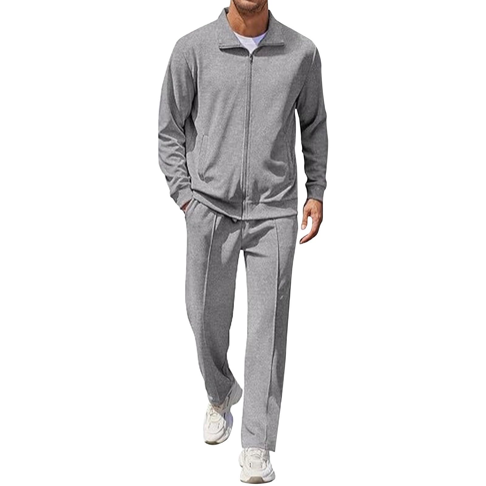 Tuta da uomo per il tempo libero, comoda, da jogging, in tinta unita, con chiusura lampo, polo e vestibilità regolare, per il tempo libero