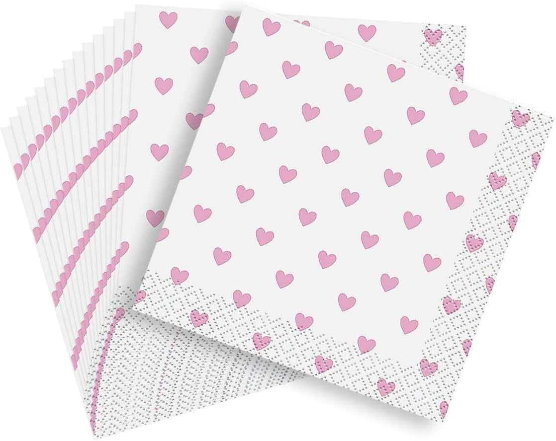 Pink Hearts Baby Shower Beverage Napkins - 16 pieces