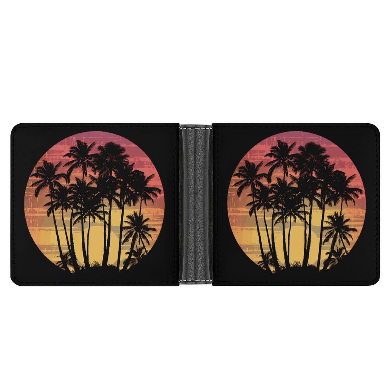 Vintage Hawaii Sunset Palm Trees Bifold Wallet PU Leather Card Cash Holder Cute Purse for Men Women