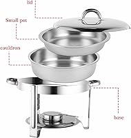 Vista 4 de Calentadores de alimentos para fiestas, plato redondo de acero inoxidable de 5 cuartos de galón, con bandeja de agua, bandeja para alimentos