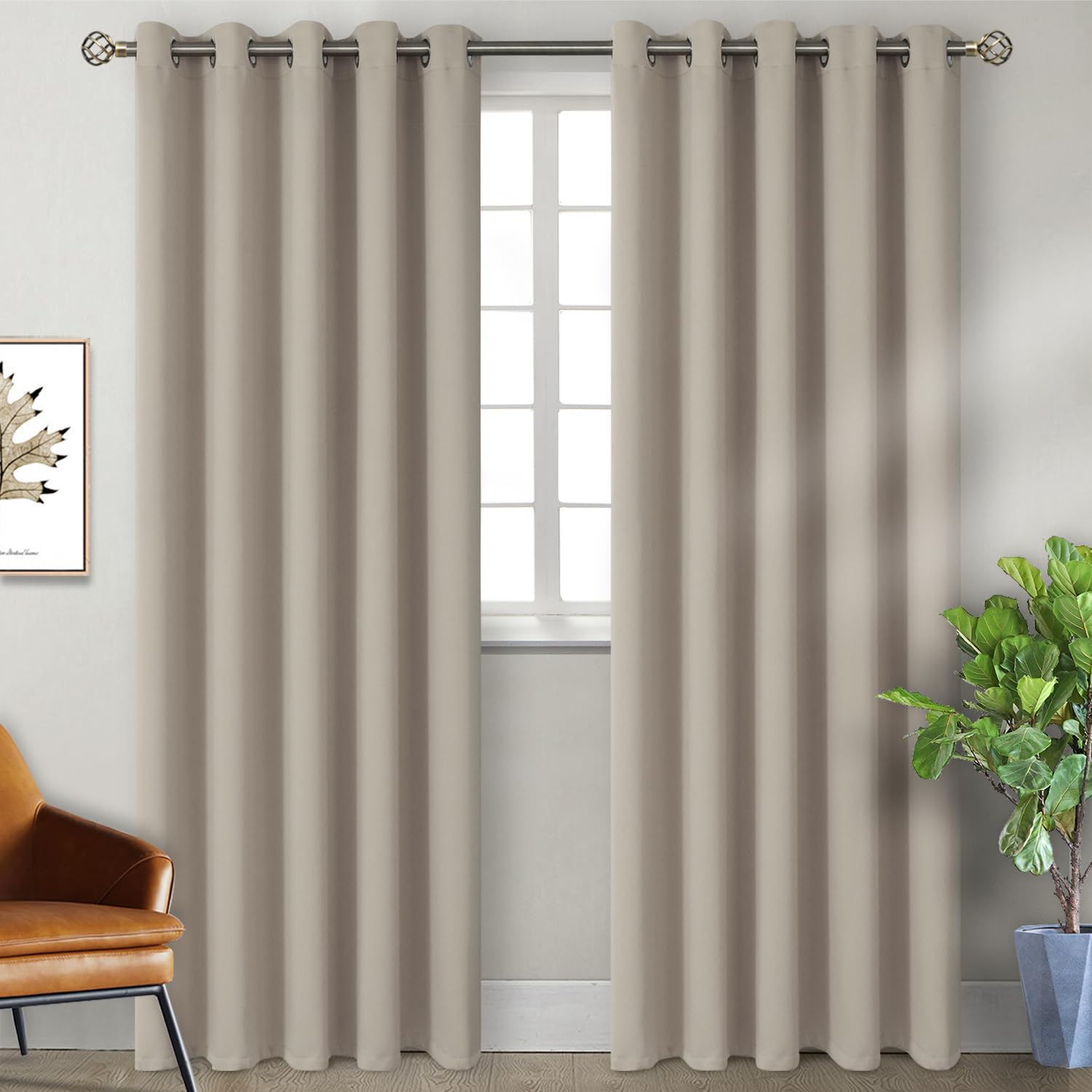 BGment Room Darkening Curtains 84 Inches Long - Grommet Thermal Insulated Drapes Window Treatment Curtains for Bedroom, 2 Panels, 70 x 84 Inch, Camel