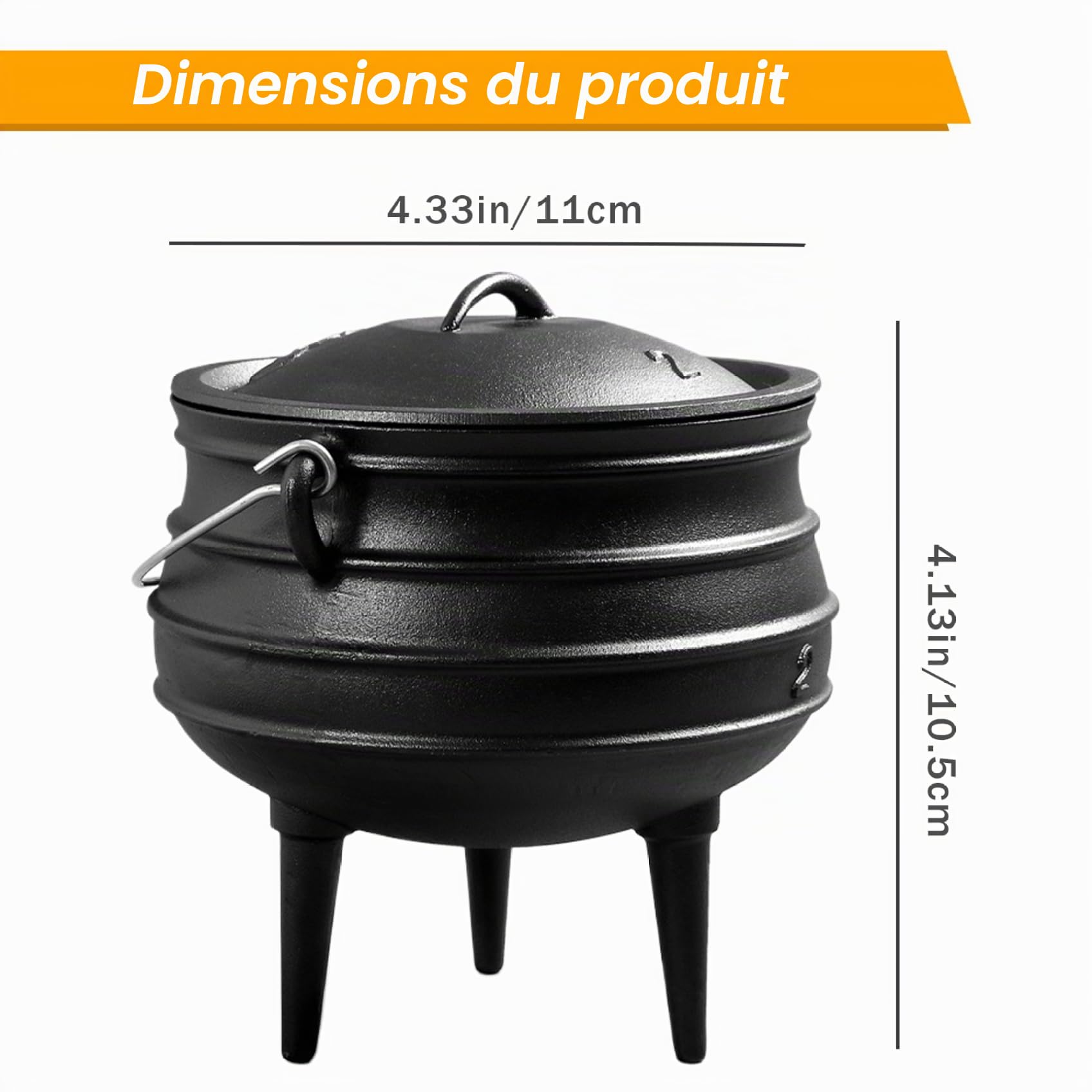 Chaudron en Fonte|Chaudron 0, 8 L Sorcières avec Couvercle et Poignée Marmite en Fonte avec 3 Pieds Longs pour Cheminée Cuisson au Charbon Décorations d'Halloween Style 1