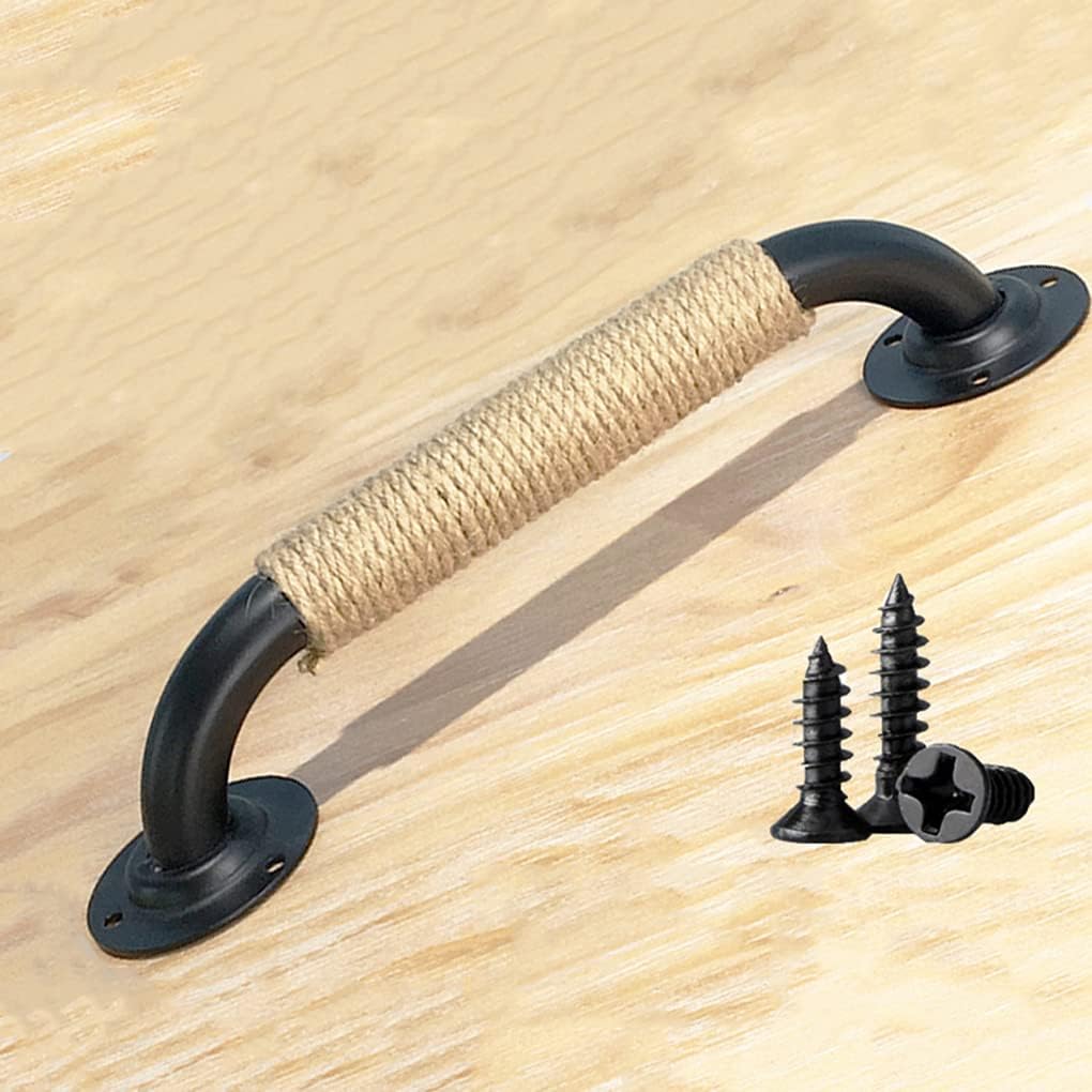 IBOWZ Kitchen Cupboard Handle Sliding Barn Door Handle Industrial Style Wrought Iron Hemp Rope Handles Door Knobs European Antique Door Handles Black Door Levers Garage Doors Pulls Fence Gates Pul