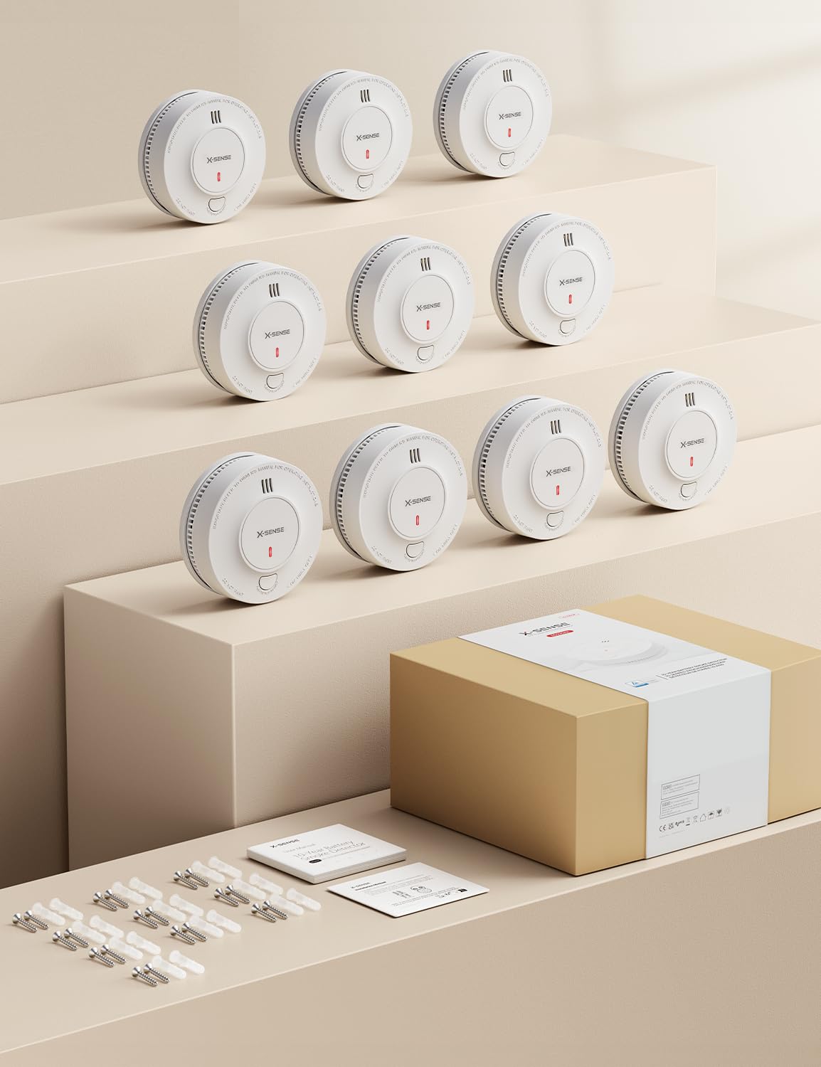 X-Sense Detector de Humo Mejorado batería de 10 años, Alarma de Incendio con Sensor fotoeléctrico, Alarma de Incendio certificada CE y TÜV Rheinland EN14604, SD19, 10 Piezas