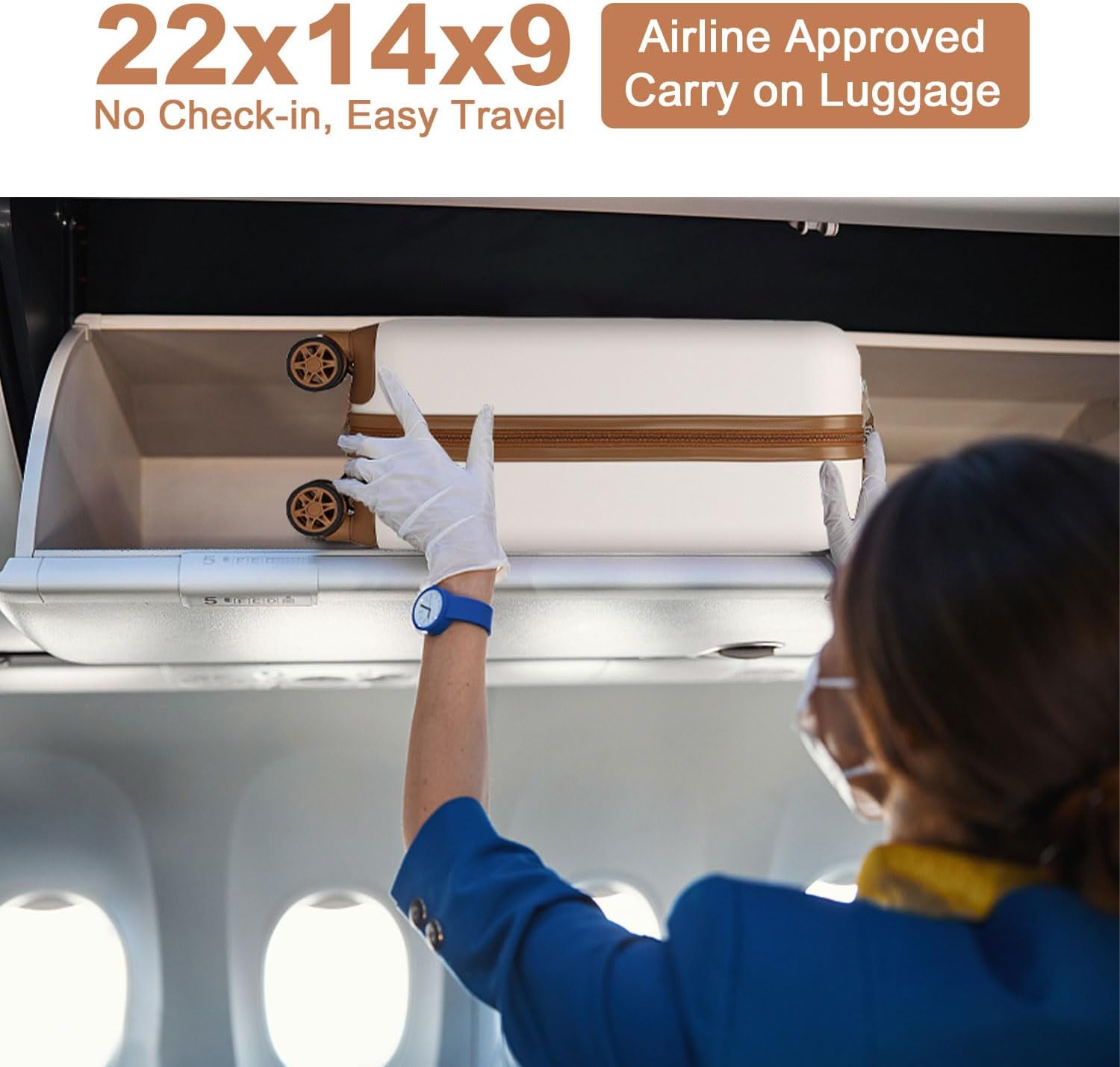 Kono Carry On Luggage 22x14x9 Airline Approved Lightweight Hardside Suitcase with Spinner Wheels & Built-in TSA Lock (Cream White, 20 Inch) - Image 3