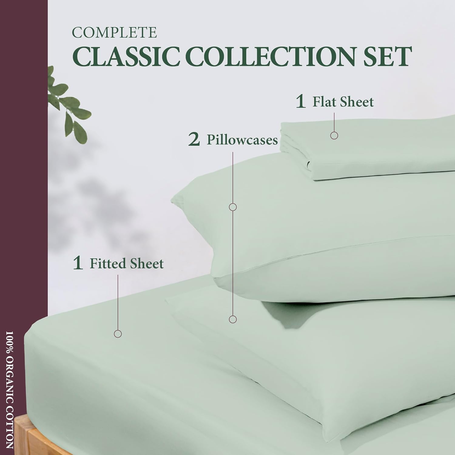 Ashton Sheets 100% Organic Cotton Sheets Queen Size - 4 PC Organic Cotton Queen Size Percale Weave Sheet Set, Soft, Cooling, Crisp & Breathable, 16" Deep Pocket Hotel Quality Bedding Set - Sea Foam - Image 3