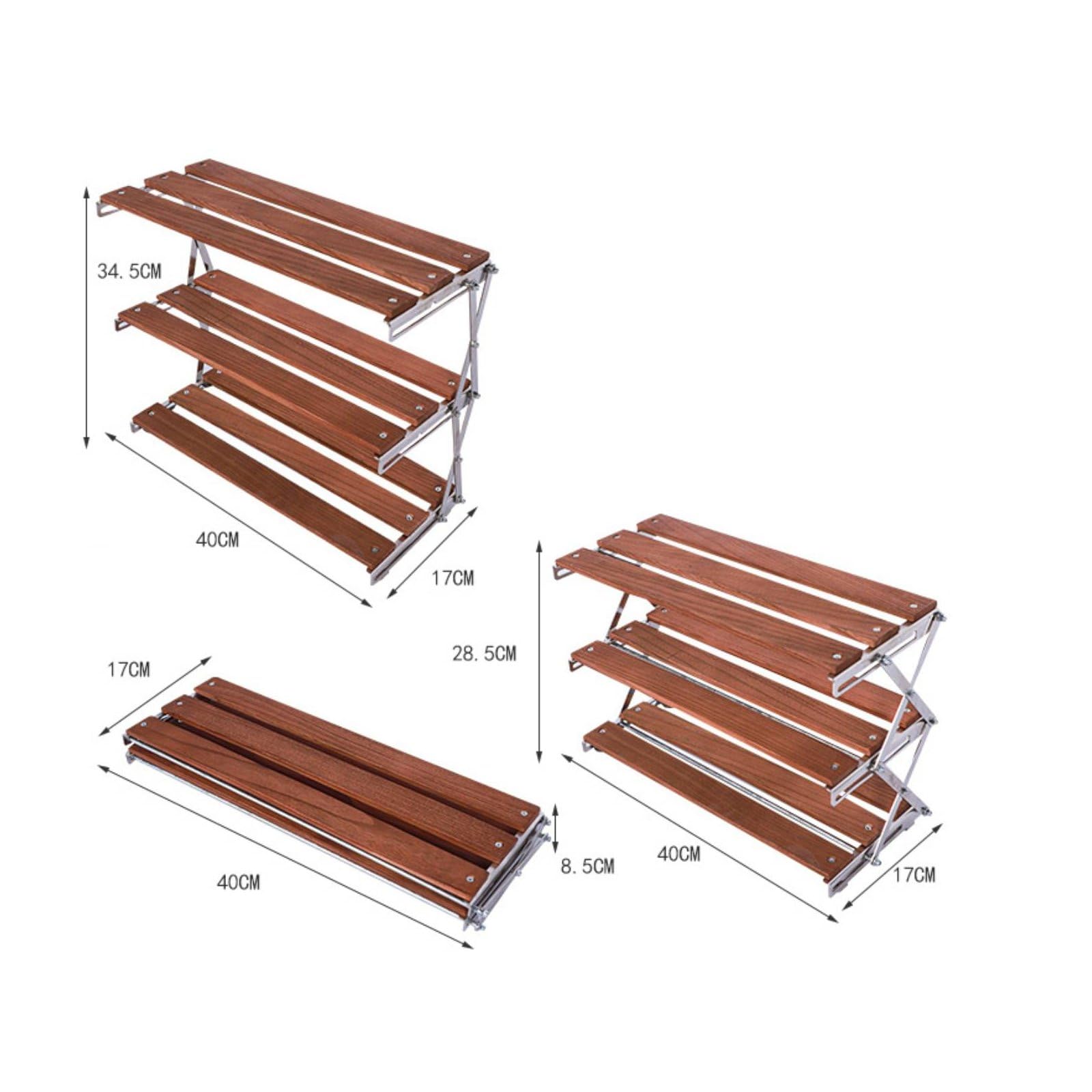 Estante Plegable Estantería Organizador Repisa Soporte de Madera y Acero Plegado Plano Transporte Fácil Resistente y Estable Adecuado para Camping, 40CM, 3 Capas