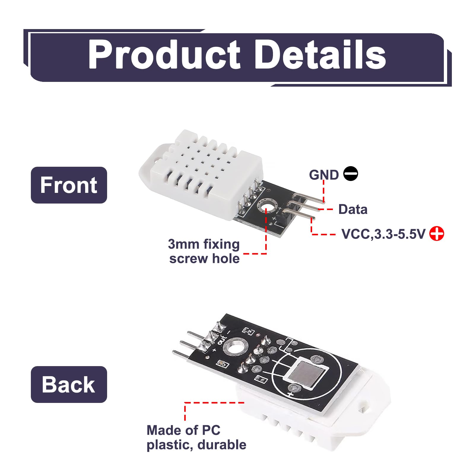 3-częściowy czujnik DHT22 AM2302 z kablem temperatury i wilgotności, moduł DHT22 kompatybilny z Arduino i Raspberry Pi, wysoka precyzja, idealny do stacji pogodowych, zastosowań domowych