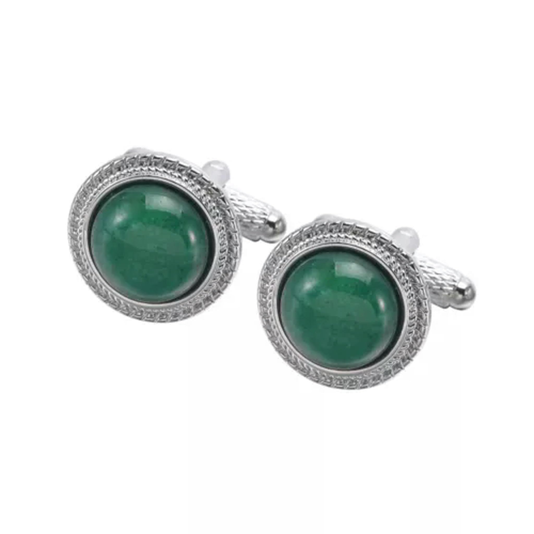 YCTTKDD 1 Paar Herren- und Damen-Manschettenknöpfe mit grünem Chalcedon-änder und Hemd-Set aus K-Goldbogen, rotem Sandstein und Kupfermaterial
