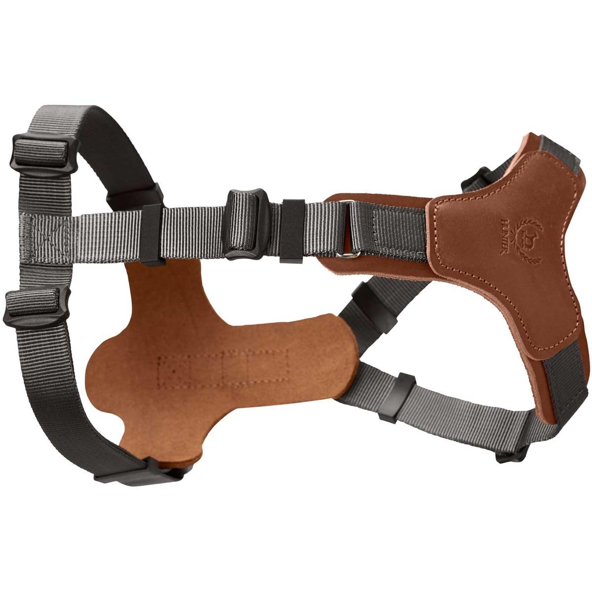 HUNTER Hundegeschirr AALBORG MIXED, Farbe: cognac/grau, Rindsleder/Nylon, 5-fach verstellbar, leicht, mit Kunststoffschnallen, Made in Germany, Größe: M