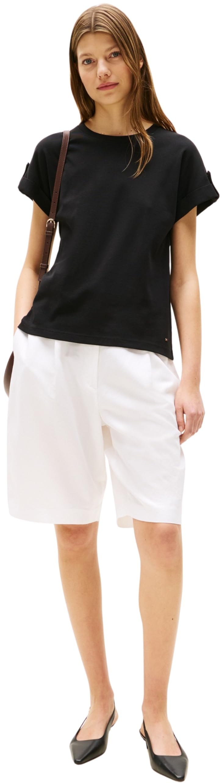 Tommy Hilfiger Camiseta de Manga Corta Mujer Gold Button con Cuello Redondo