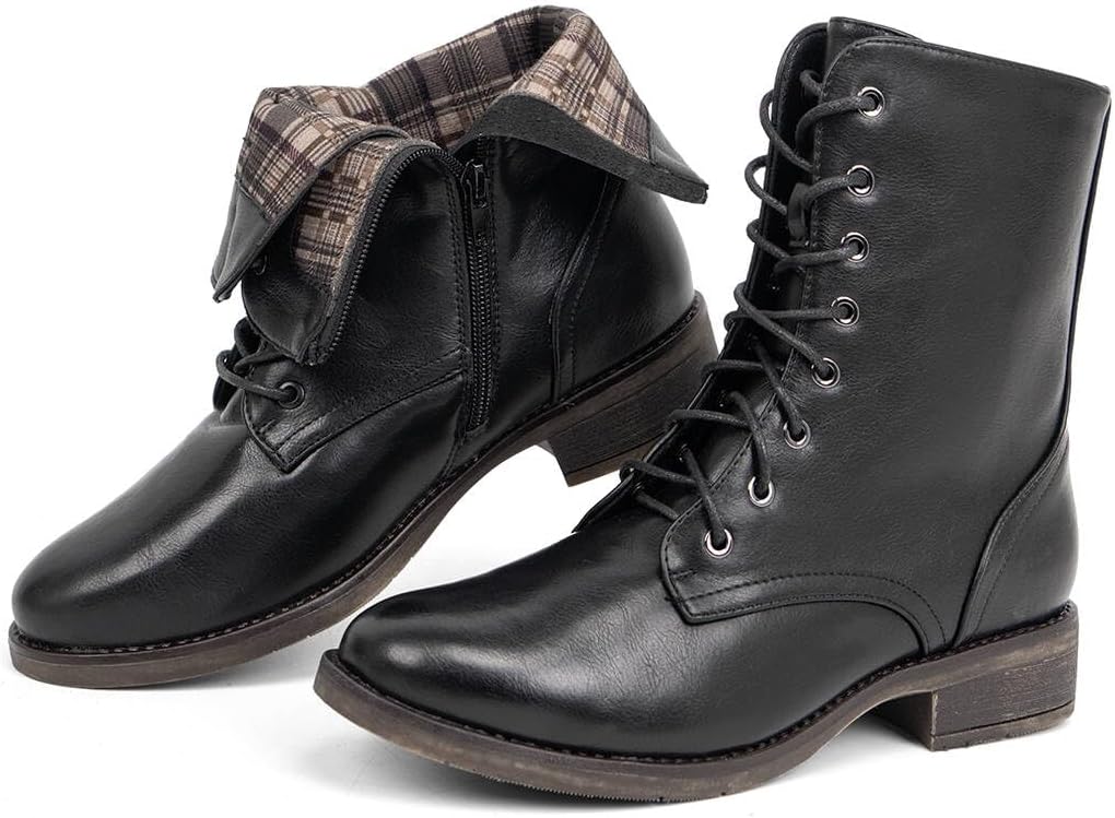 VJH Women's Mid Calf Boots - Comfortable Lace-up Design