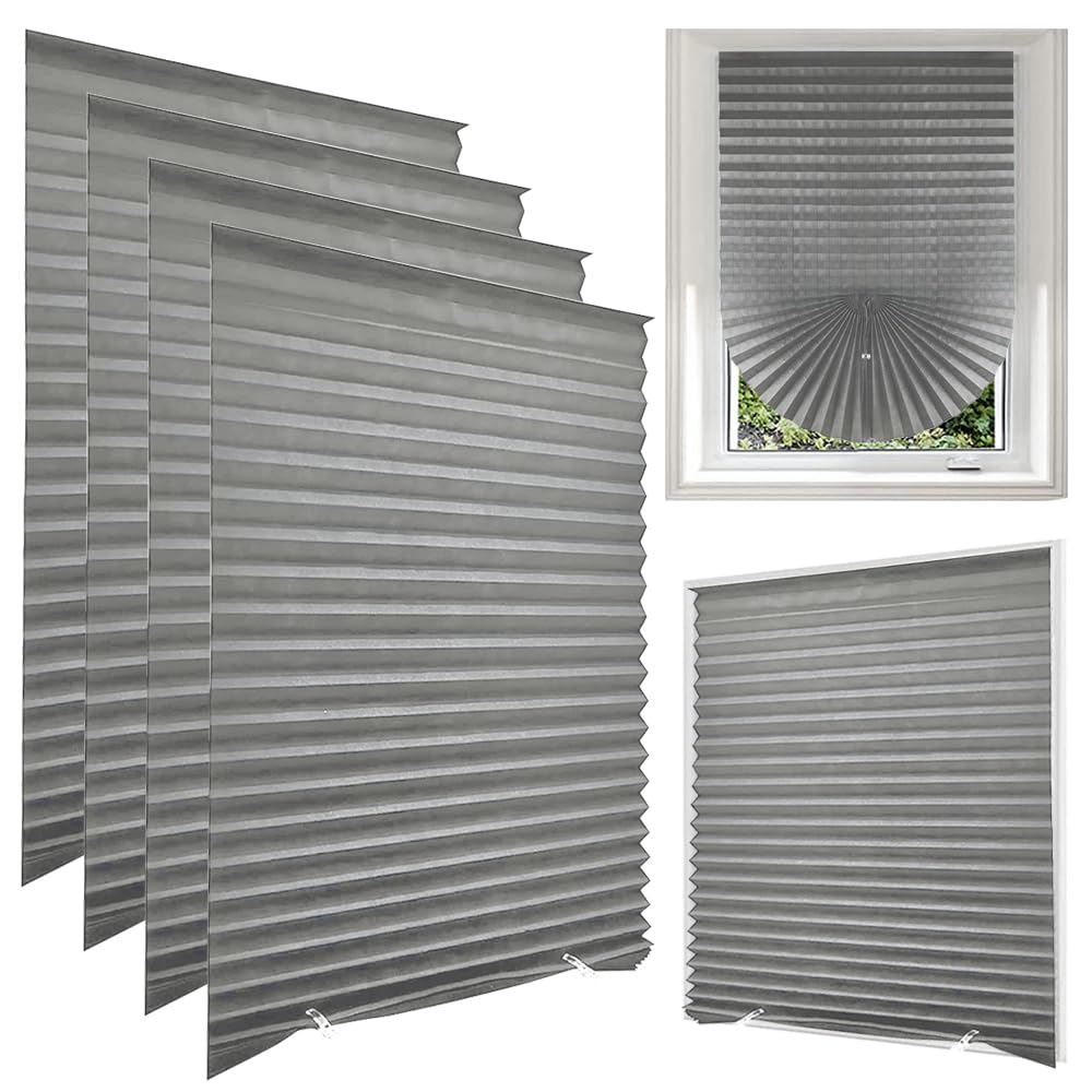 Lotvic 4 Pack Temporary Blinds, 90x180CM Stick on Blinds, Easy to Cut and Fit, No Drill Blind for Windows, Doors, Kitchen, Bathroom, Bedroom Blackout Thermal Privacy Protection (Grey, Light Filtering)