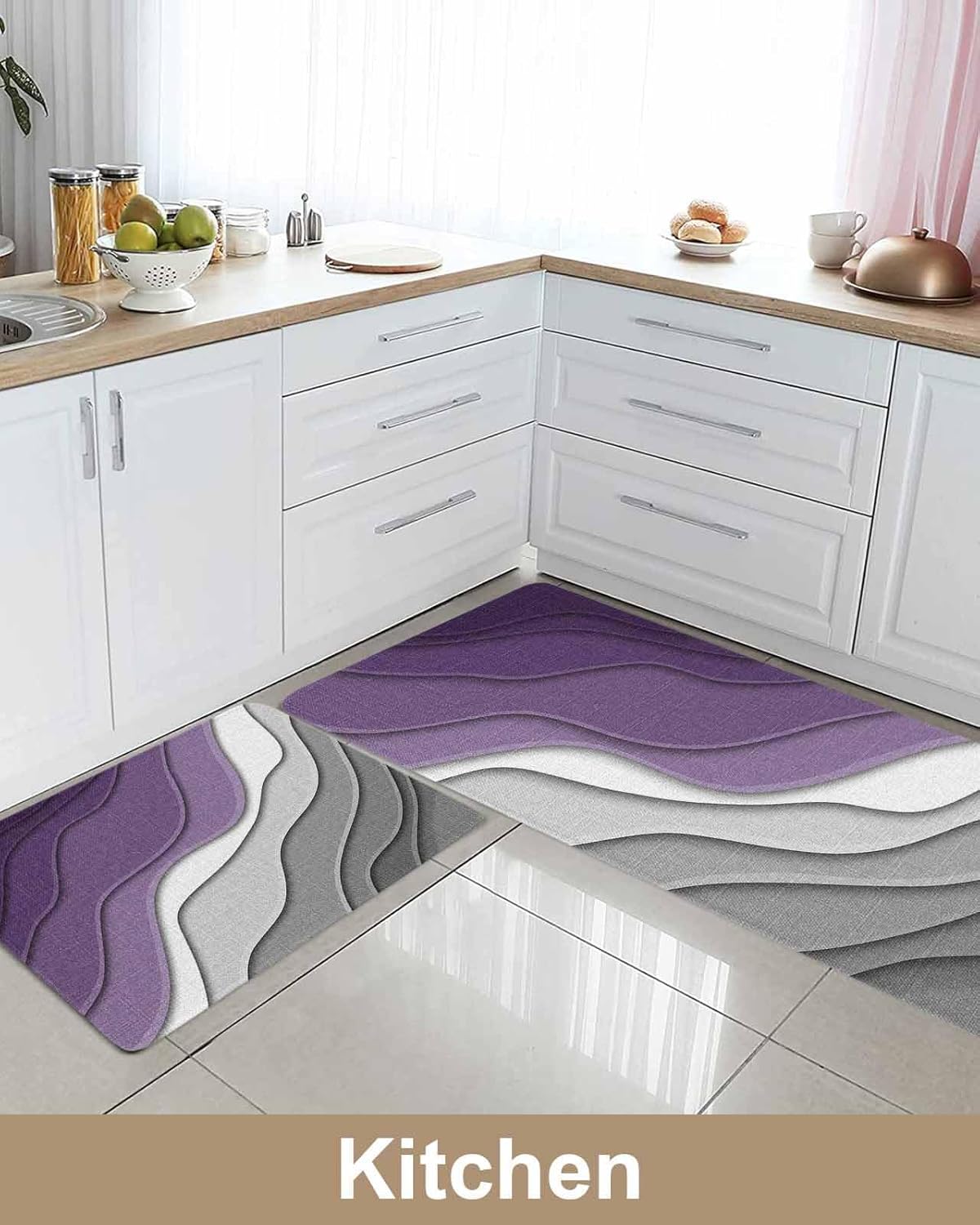Kitchen Rug Mats Yellow Grey Modern Geometric Non Slip Kitchen Mats for Floor Abstract Beach Anti-Fatigue Washable Comfort Floor Mat Carpets Runner Rugs for Sink Laundry 20"x47"