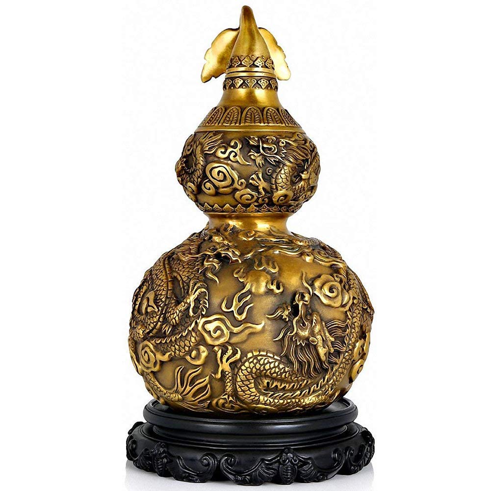 YNIYUJKL Feng Shui Ornaments Brass Ornament Good Luck Gourd/Wu Lou/Hu Lu With Dragon Pattern Statue Sculpture, Chinese Charm Of Prosperity Home Decoration Gift
