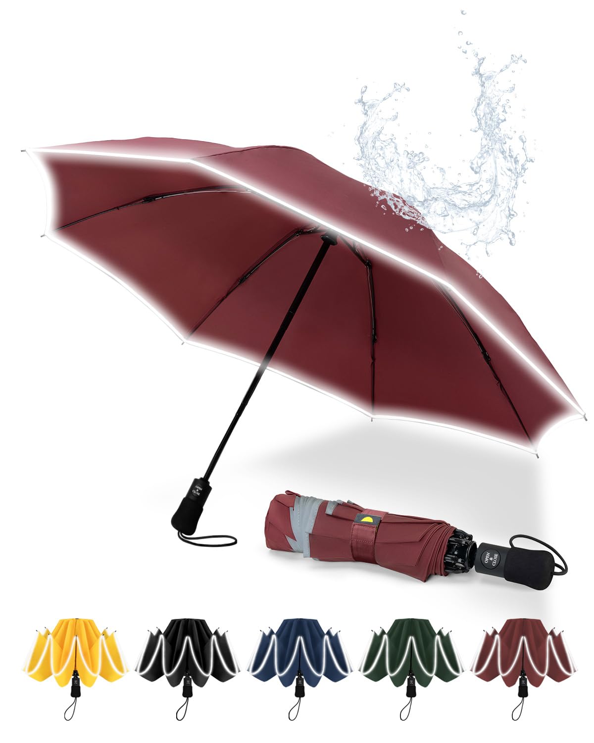 Chakipee Umbrella Windproof Strong Compact Automatic Umbrellas - Umbrella for Men and Women, Portable Folding Umbrella for Travel with Reflective Stripes - Fits Car & Backpack for Wind and Rain