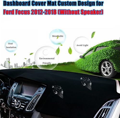 Miniatura 3 de YOFAMO Cubierta de salpicadero para Ford Focus 2012-2018 (sin altavoz), accesorios antideslizante para consola central (borde negro)