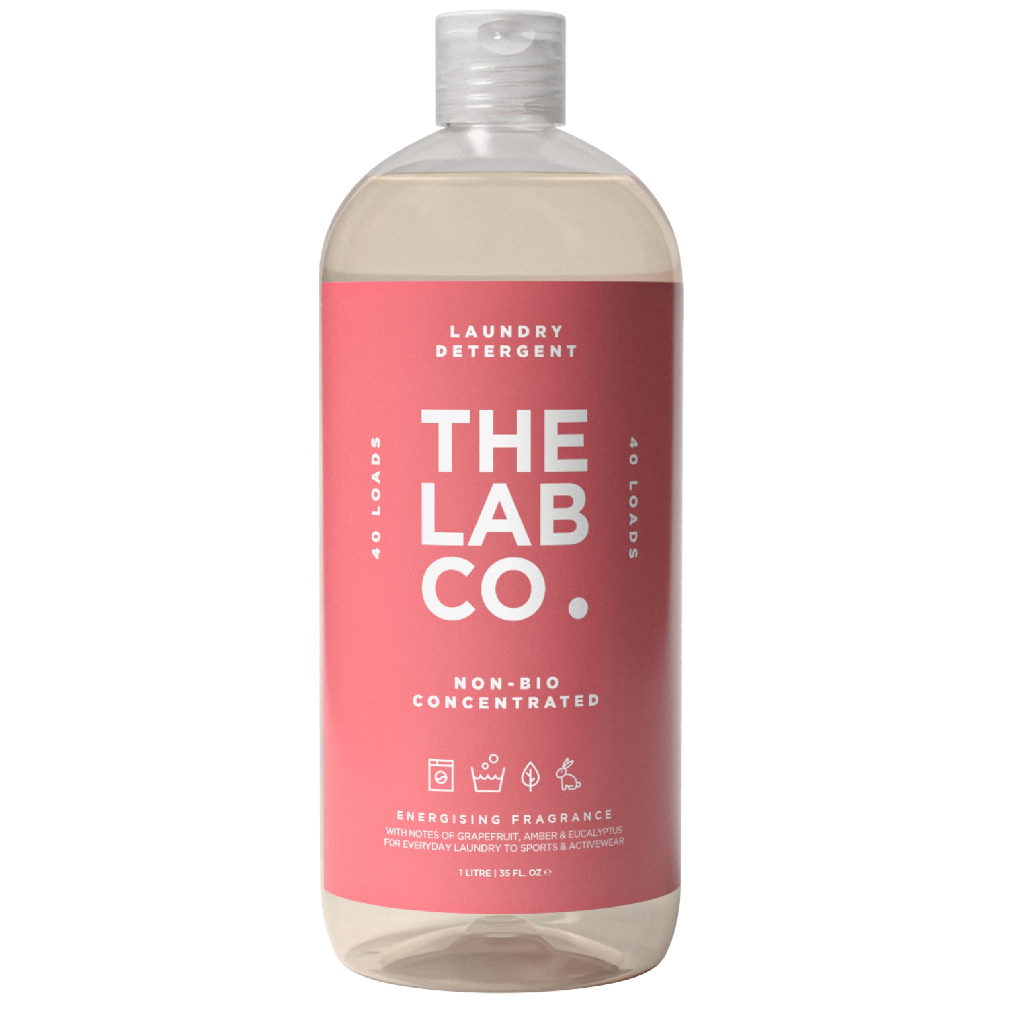 The Lab Co. Non-Bio Concentrated Laundry Detergent | 40 Loads, 1L | Non-Toxic Fragrance | Energising Grapefruit, Amber & Eucalyptus Scent | Plant-Based, Vegan, Cruelty-Free, Sensitive Skin Safe