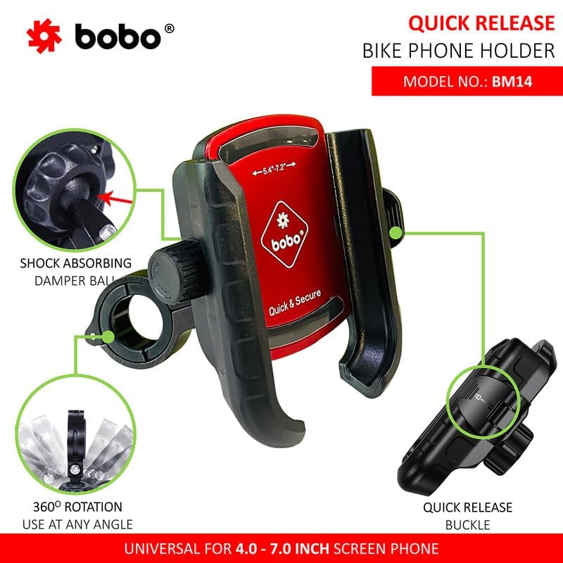 Image of BOBO BM14 Quick Release Enhanced BM4 Waterproof Bike /Motorcycle /Scooter Mobile Phone Holder Mount, Ideal for Maps and GPS Navigation (Red)