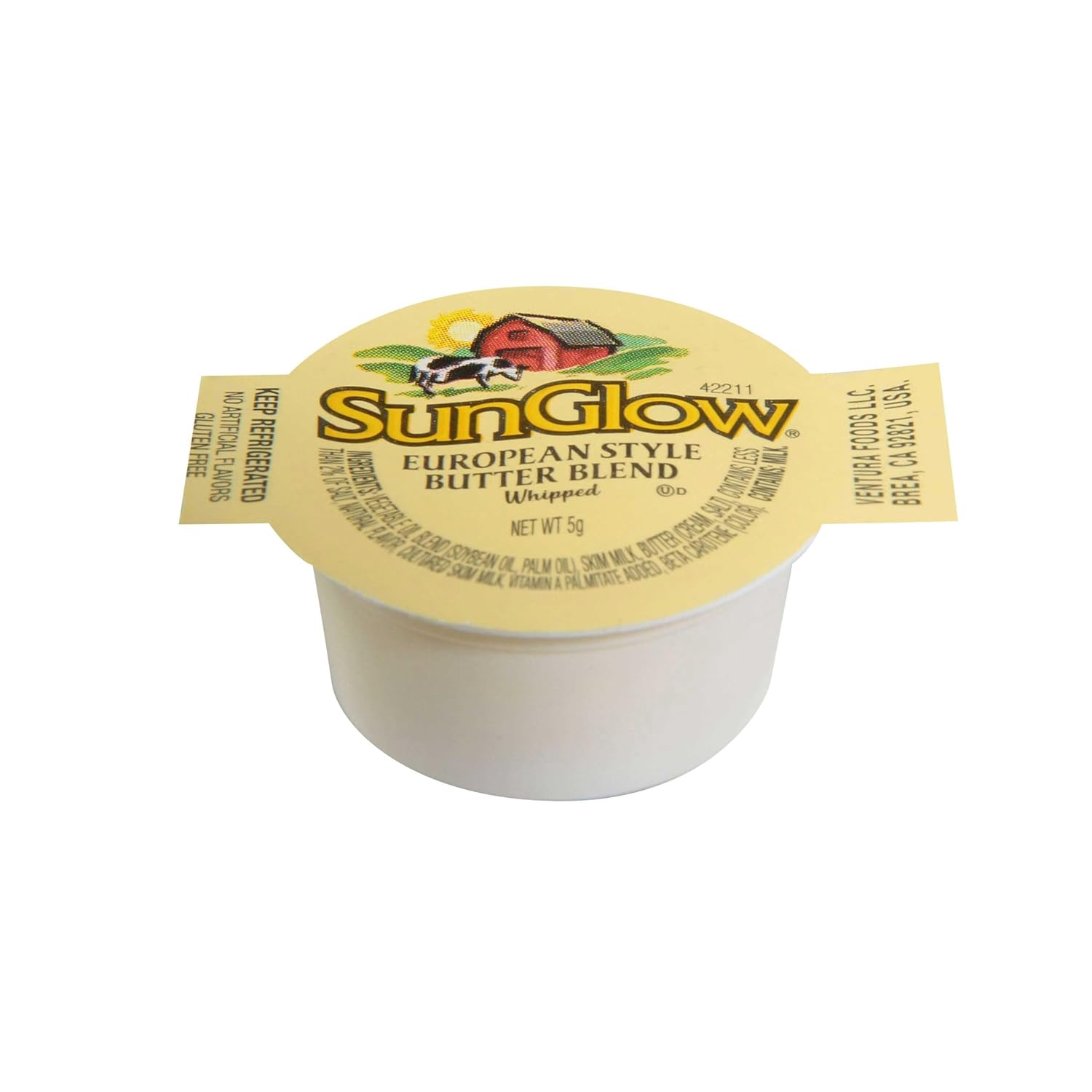 Ventura Foods SunGlow European Style Whipped Butter Blend, 5 Gram -- 720 per case.