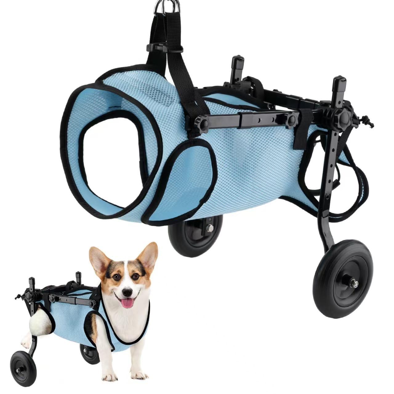 Sedia a rotelle per cani per gambe posteriori, sedia a rotelle pieghevole a due ruote per cani e gatti, supporto per la mobilità regolabile in caso di paralisi e disabilità per piccoli animali