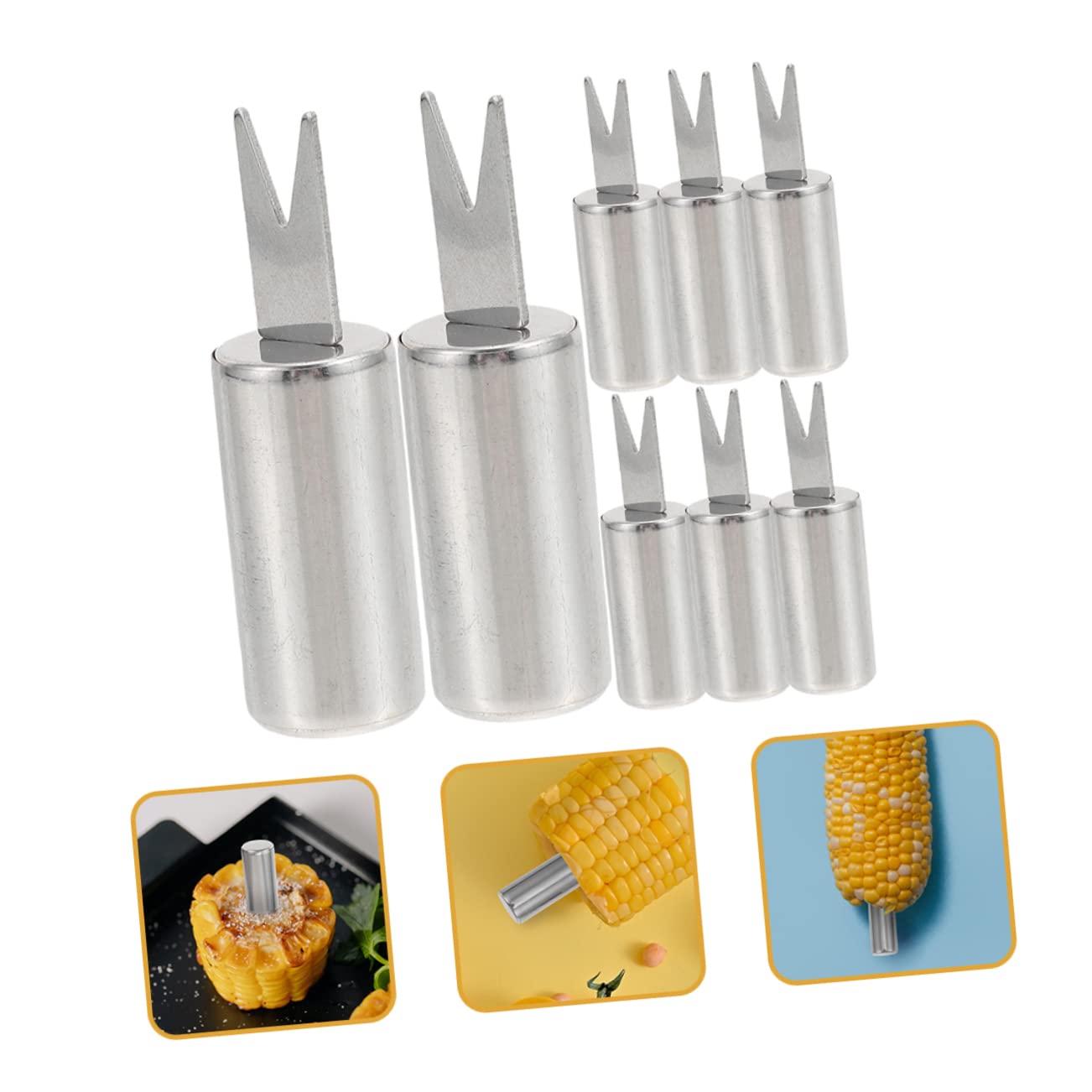 BCOATH 8pcs Stainless Steel Corn Forks Compact Bbq Skewers for Grilling Corn Fruits Snacks Ergonomic Design Easy to Clean Essential Bbq Accessories for Home Restaurant Use
