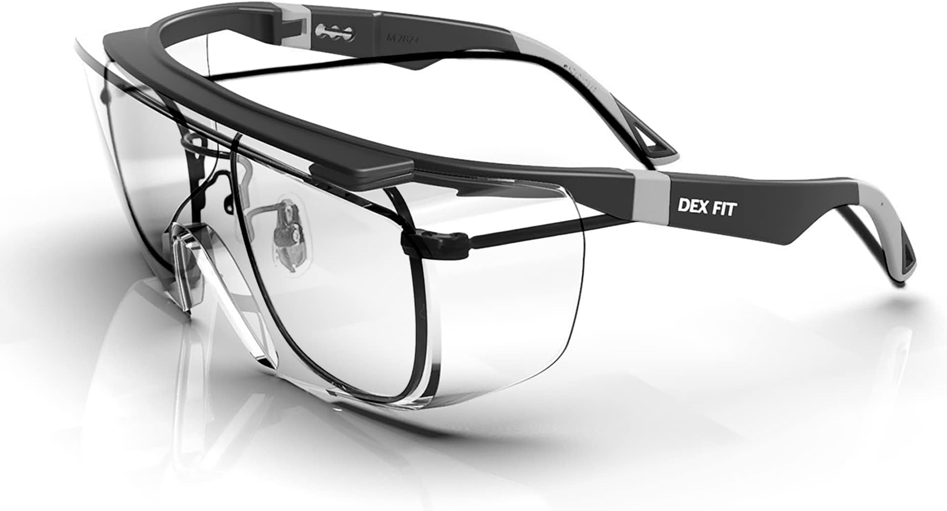 DEX FIT Safety Work Over Glasses SG210 OTG; Z87 Eye Protection for Men & Women, Fog & Scratch Resistant, Adjustable, UV Block (Black & Grey Frame, Clear Lens)