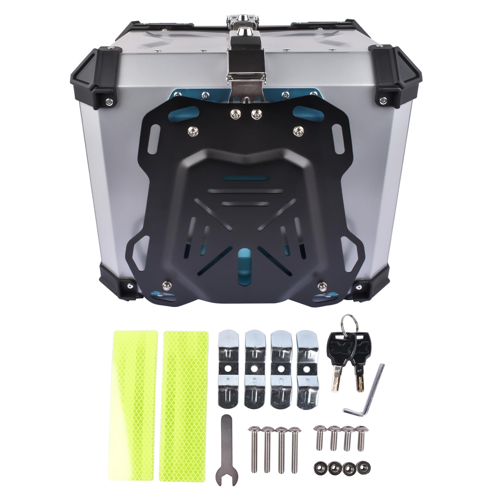 Bisenya 55l Motocicleta Top Case, Aluminio Motocicleta Tour Tail Box con Cerradura De Seguridad Plata Impermeable