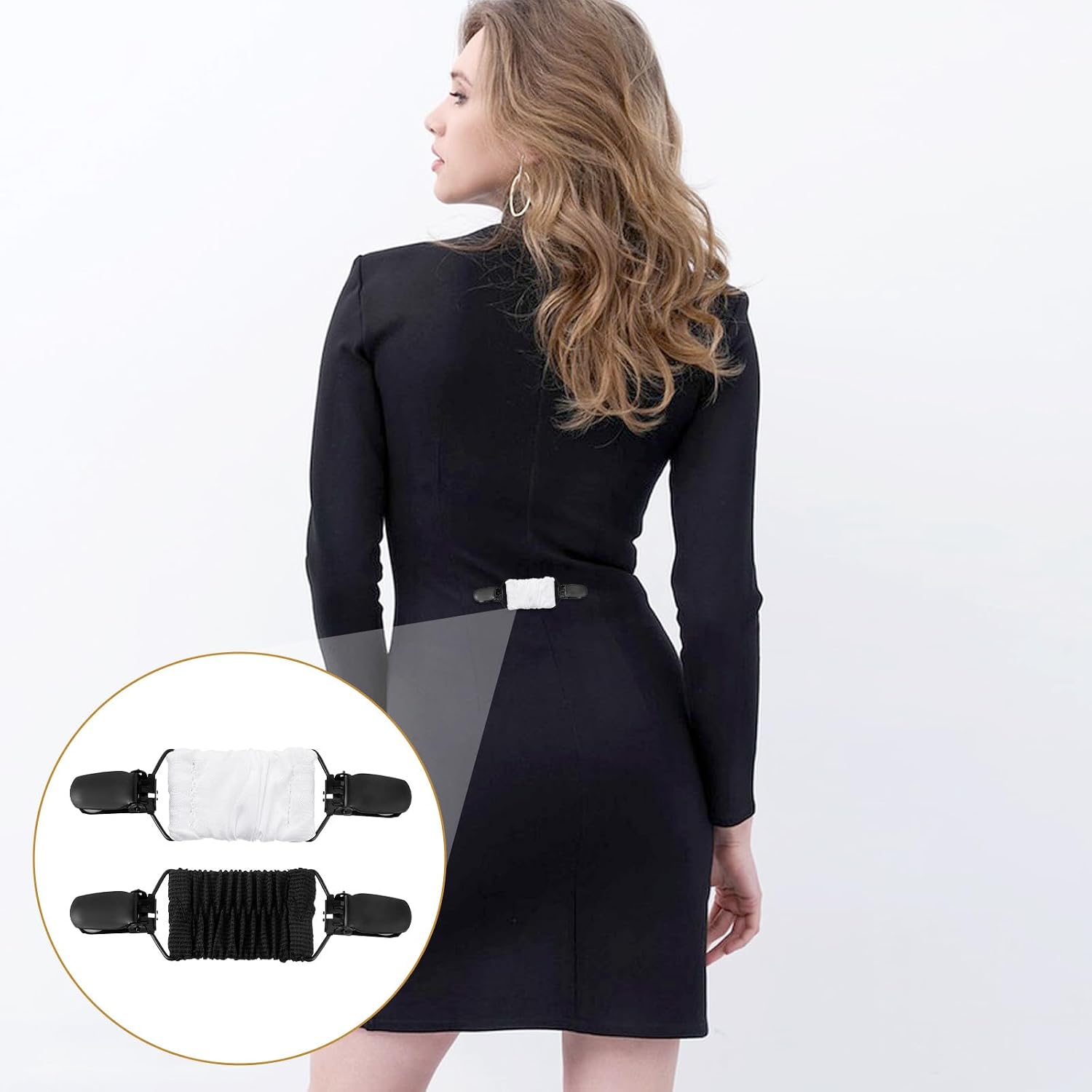 2Pcs Dress Clips Back Cinch, Elastic Waist Cincher Clip for Tightening Clothes, Collar Clips for Shawls, Cardigan image 4