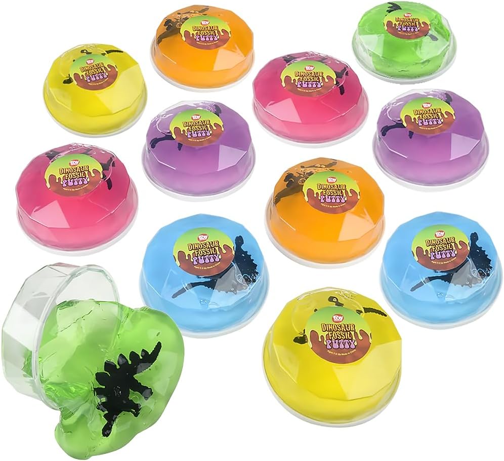 Assorted Color Dinosaur Fossil Themed Slime Putty Containers - Set of 12